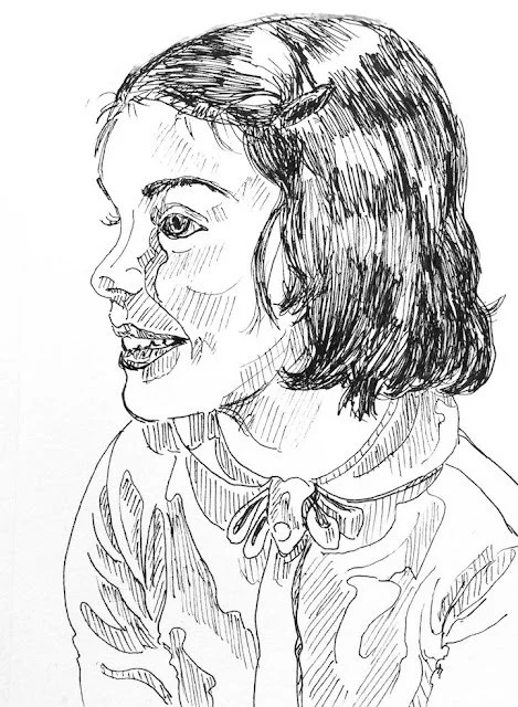  Let's Talk 
 
 Black marker on paper 
 
 5.5 x 8.5 inches   
 
 ©️ Barbara Muir  