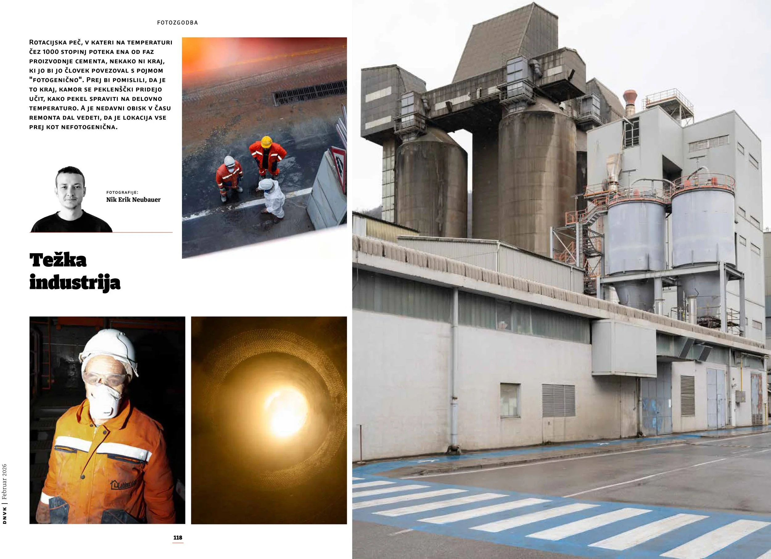 A collage featuring industrial scenes, including a factory building with large silos, workers in safety gear, and a tunnel or underground passage with a glowing light at the end.