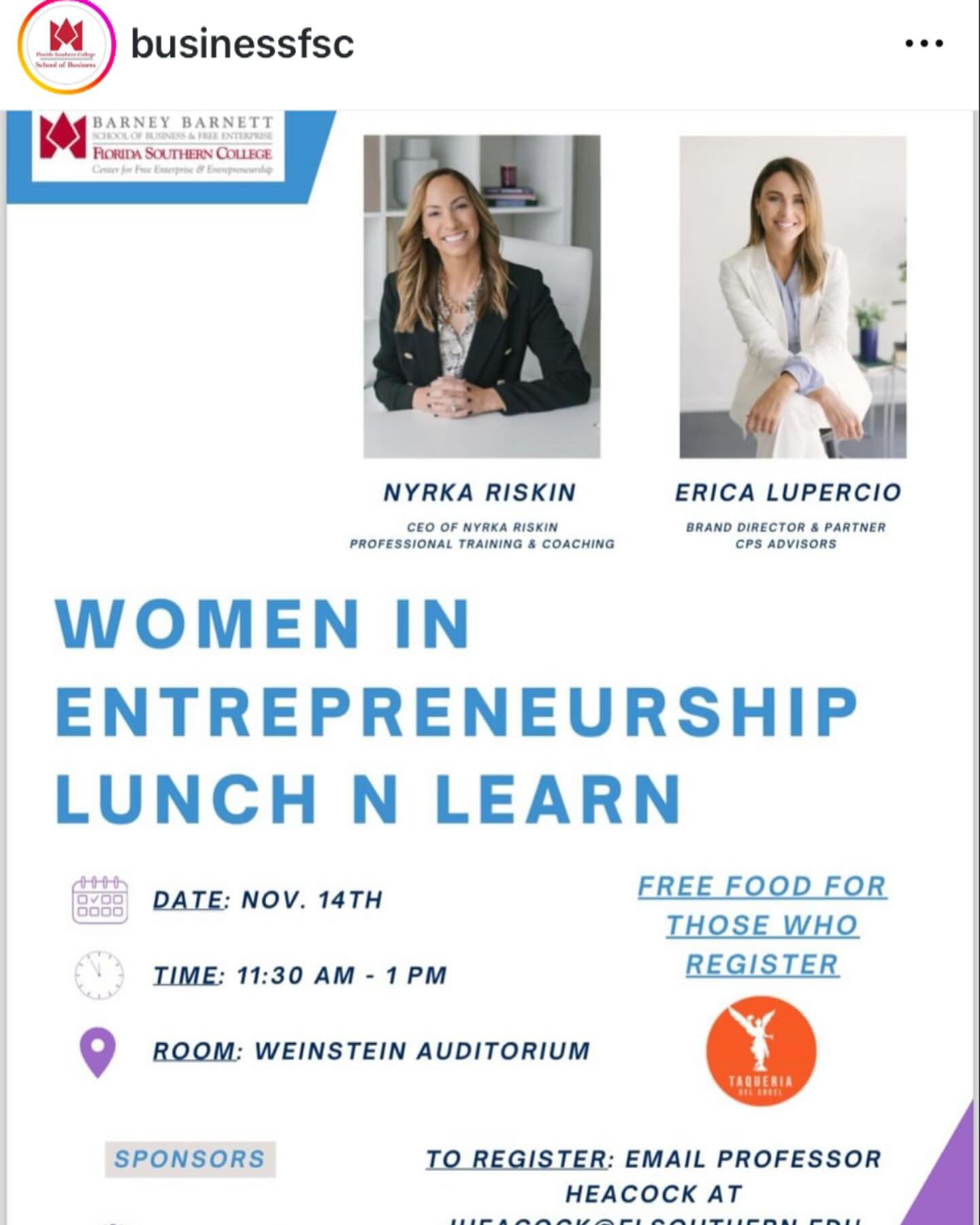 Excited to be a part of Women in Entrepreneurship events at @businessfsc with @ericalupercio 💃🏻
..
@cpsinvestmentadvisors 
..
#tampa #orlando #miami #you2areunstoppable #author #spiceup #yourbrand #lead #leadership #managers #leadership #speaker #c