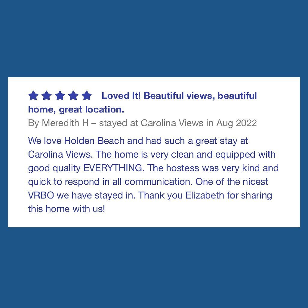 Our most recent review.
This was our first rental season in Holden Beach, and I hold my breath with every new guest we welcome to @carolina_views_llc &hellip; we&rsquo;ve had our share of hiccups of course, but I love to hear how our guests LOVE the 