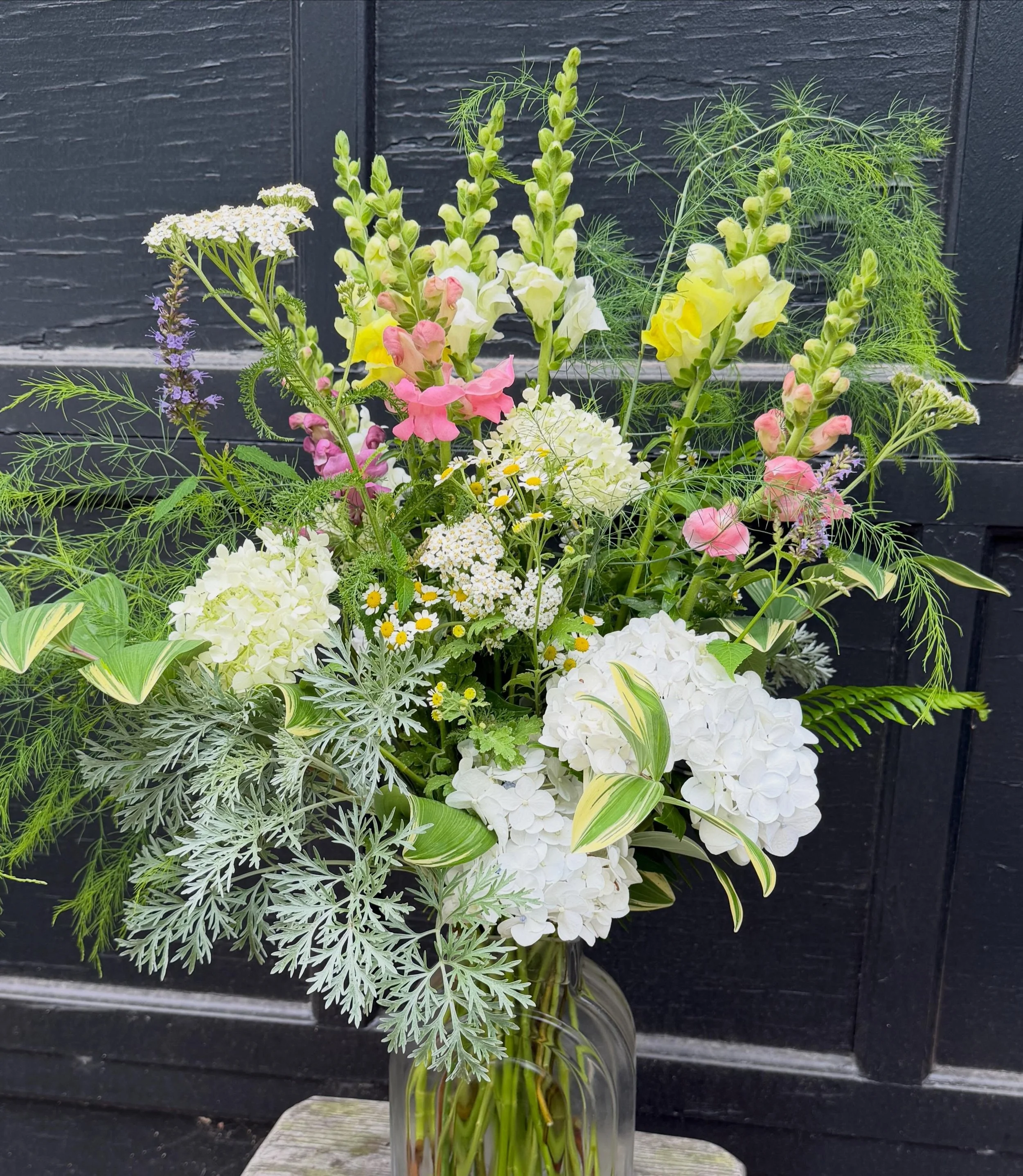 Flowers from the week! 
Hydrangeas, snapdragons, feverfew, solomon seal, dusty miller, artemisia, yarrow.