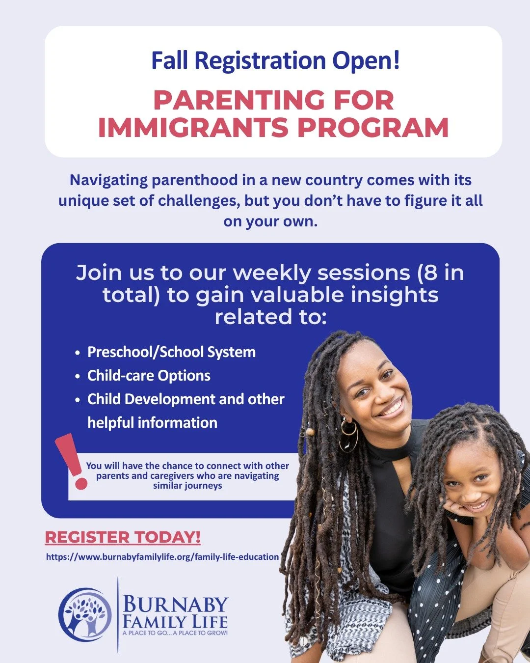 A Welcoming Space for Newcomer Parents and Caregivers!🌟

Parenting in a new country can come with a lot of questions: How does the school system work? What resources are available for families? How do I create community connections? If you have ever