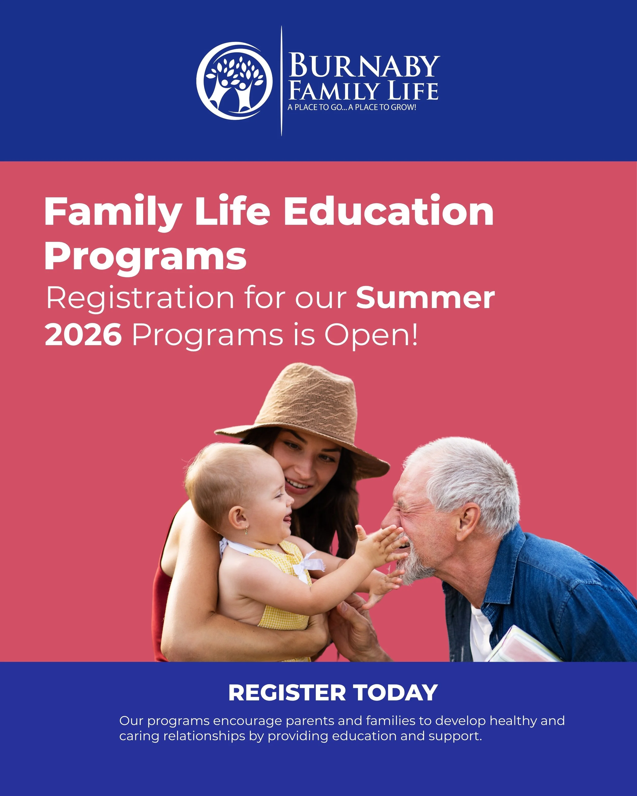 Registration is now open for our Summer 2026 Family Life Education Programs! ☀️

Join us this summer for supportive, engaging, and educational programs designed to help families connect, learn, and grow together.

Our programs offer a welcoming space