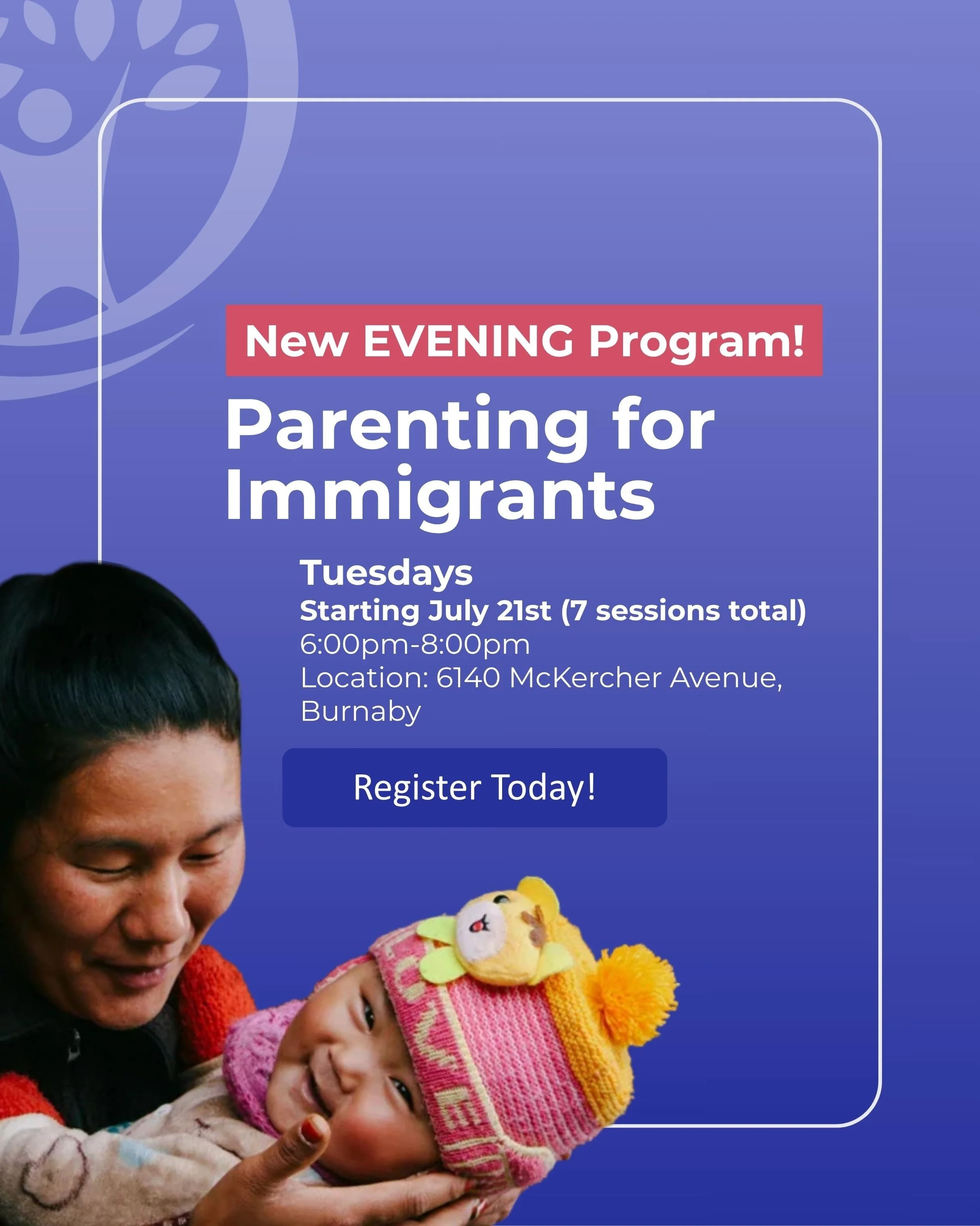 New EVENING free Program!

Looking to connect with other families, share experiences, pick up practical parenting tips, or just unwind over a cup of coffee after work?

Our evening program is open to newcomers, immigrants, or simply looking for commu