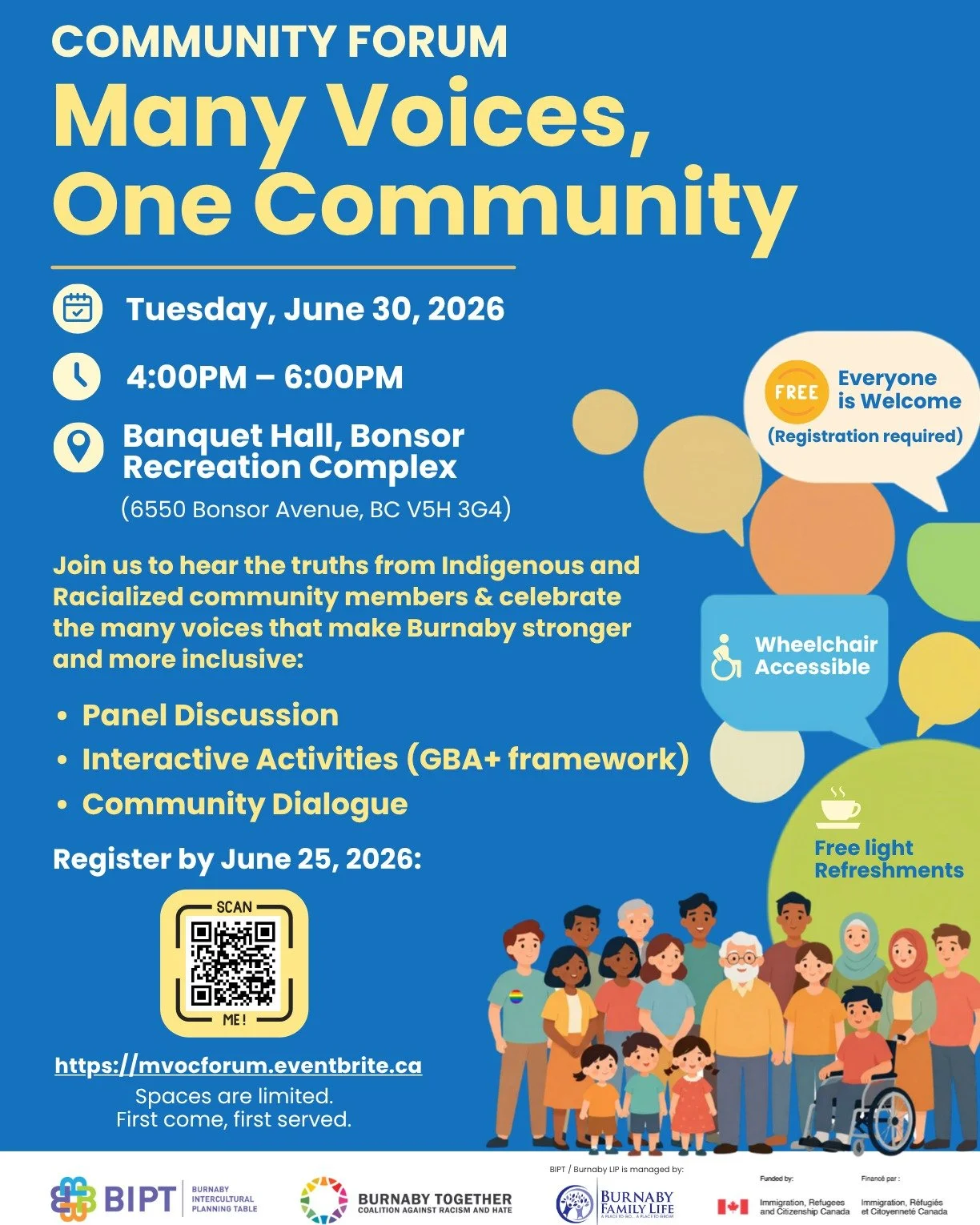 🌟 Many Voices, One Community 🌟

Burnaby's strength lies in its diversity. Let&rsquo;s get together to celebrate the many voices and lived experiences that enrich our community and help shape a more inclusive future! 
 
Join us on June 30 for &ldquo