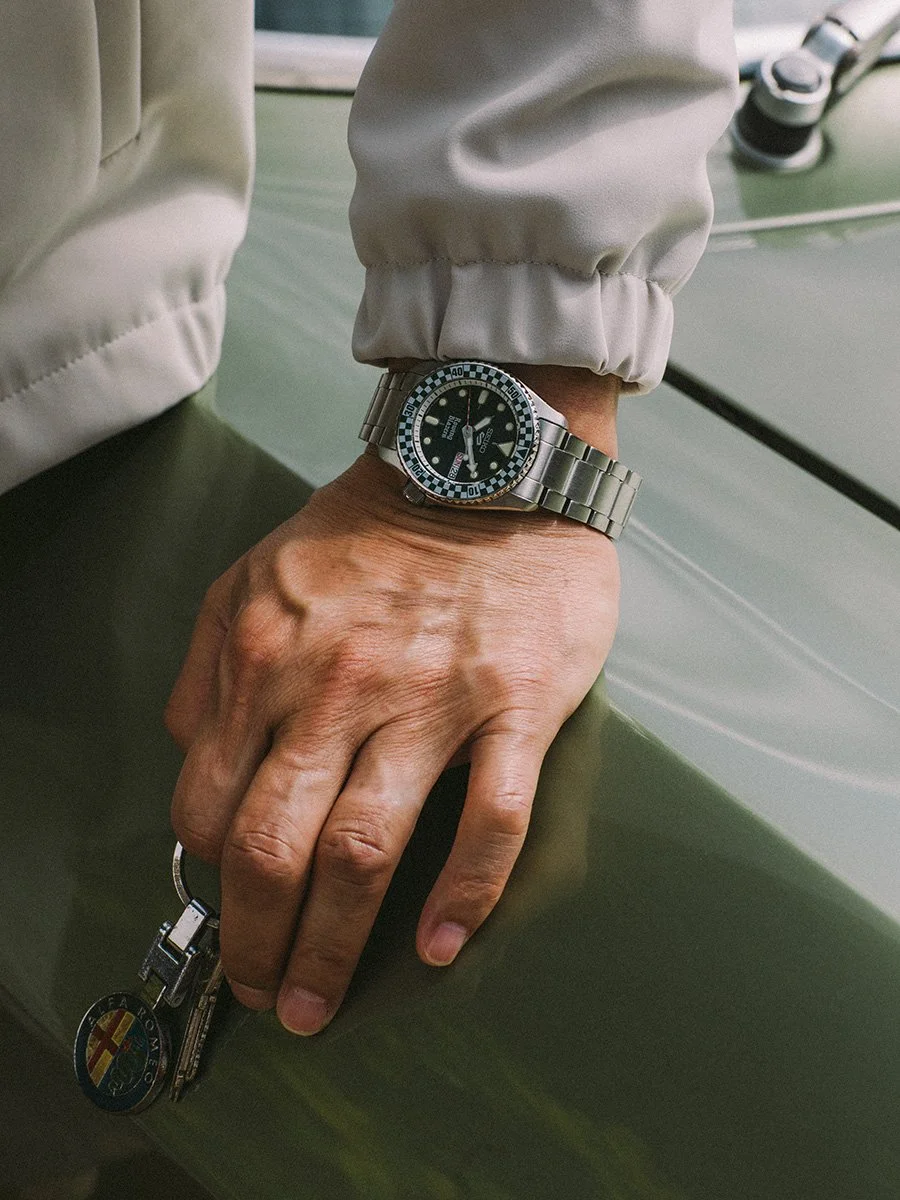 Daniel Dae Kim detail watch photo for Seiko x Rowing Blazers collaboration, photography by Daeja Fallas.
