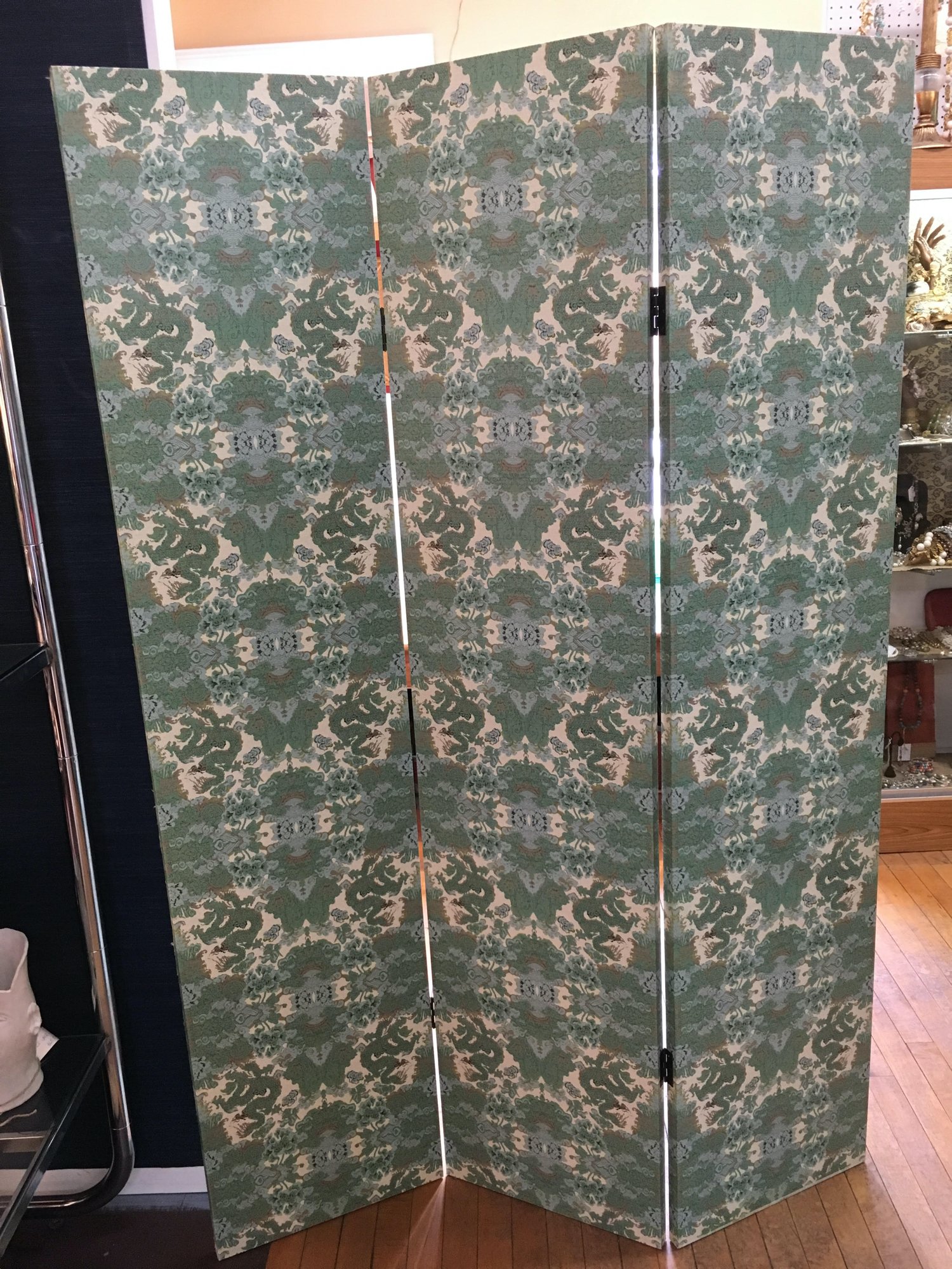 Pair of gorgeous vintage three panel fabric screens.
Price: $2,800