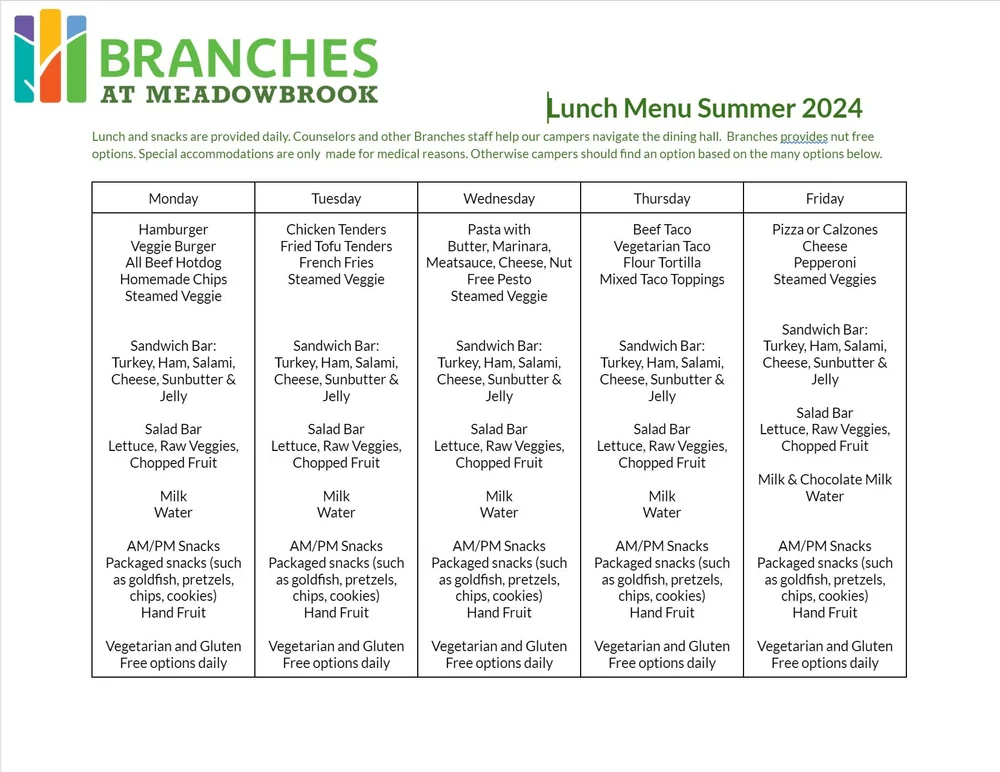 Lunch Schedule Branches at Meadowbrook — Branches at Meadowbrook