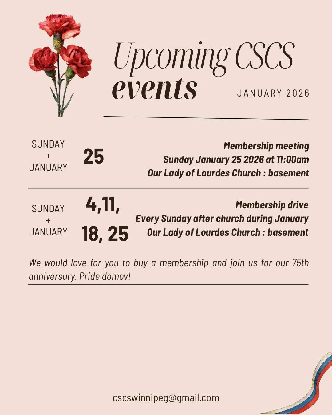 Announcements for the month of January.