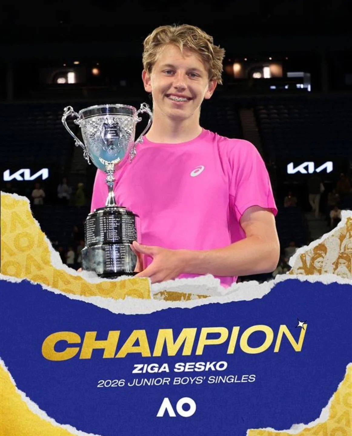 Kai je gor! 🎾🇸🇮

17 year old Žiga &Scaron;e&scaron;ko made history as the first ever Slovenian boy to win a Grand Slam, taking the Australian Open junior crown with a thrilling 4&ndash;6, 6&ndash;3, 6&ndash;4 comeback over American Keaton Hance 12