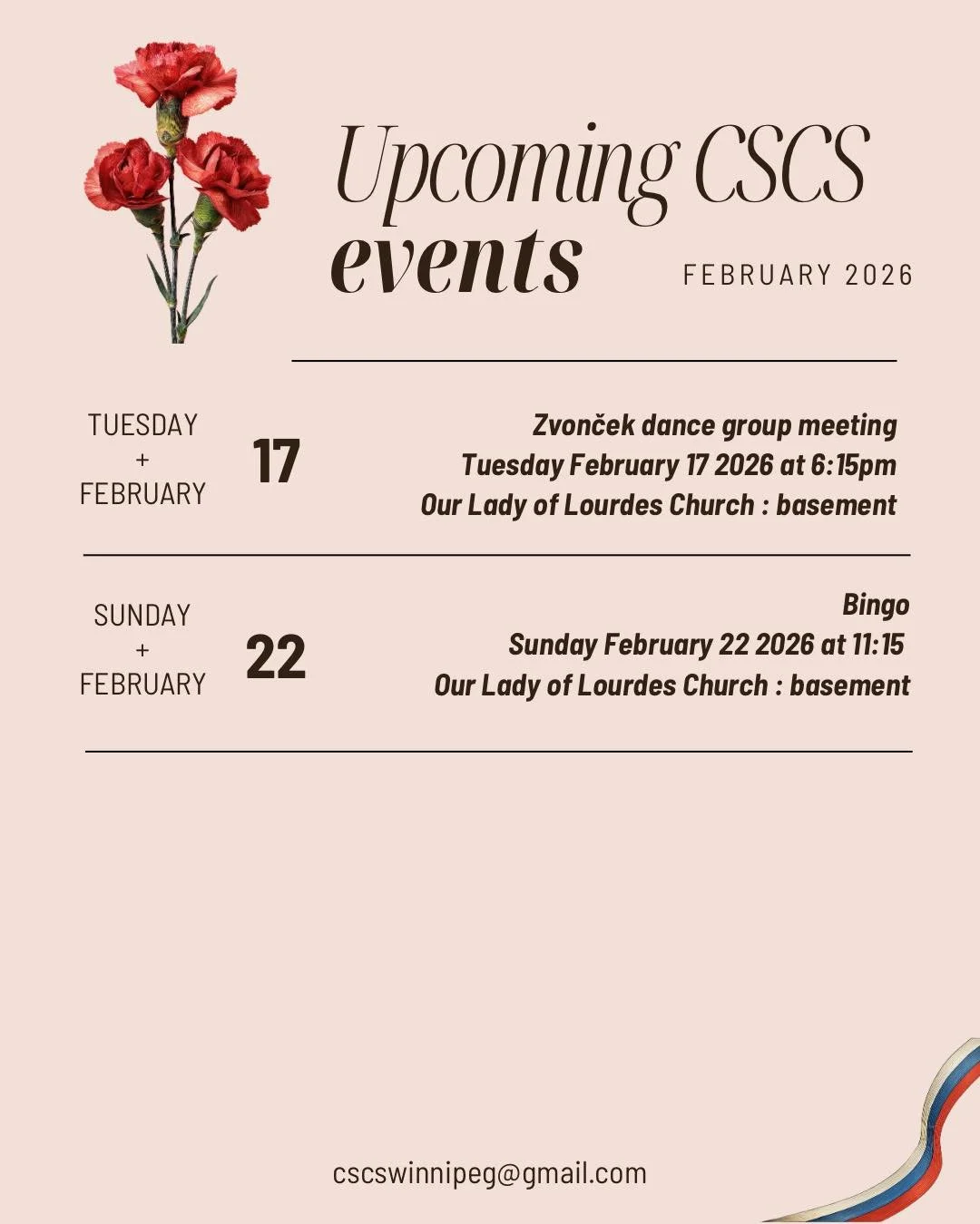 Announcements for the month of February.