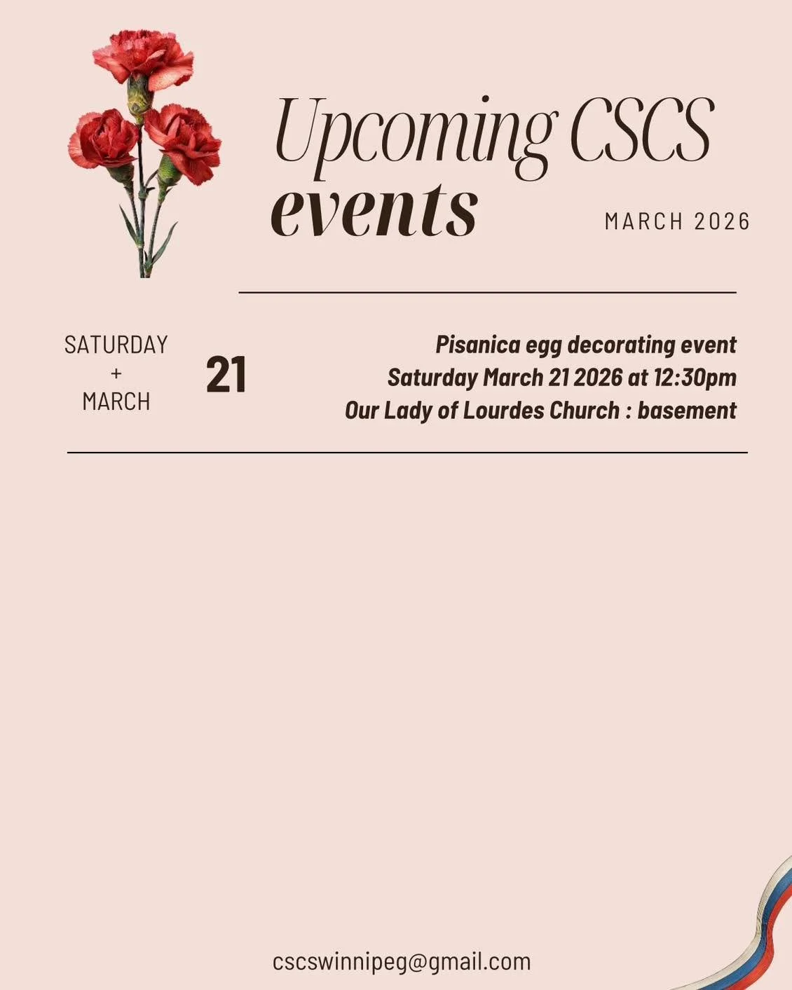 Announcements for the month of March.