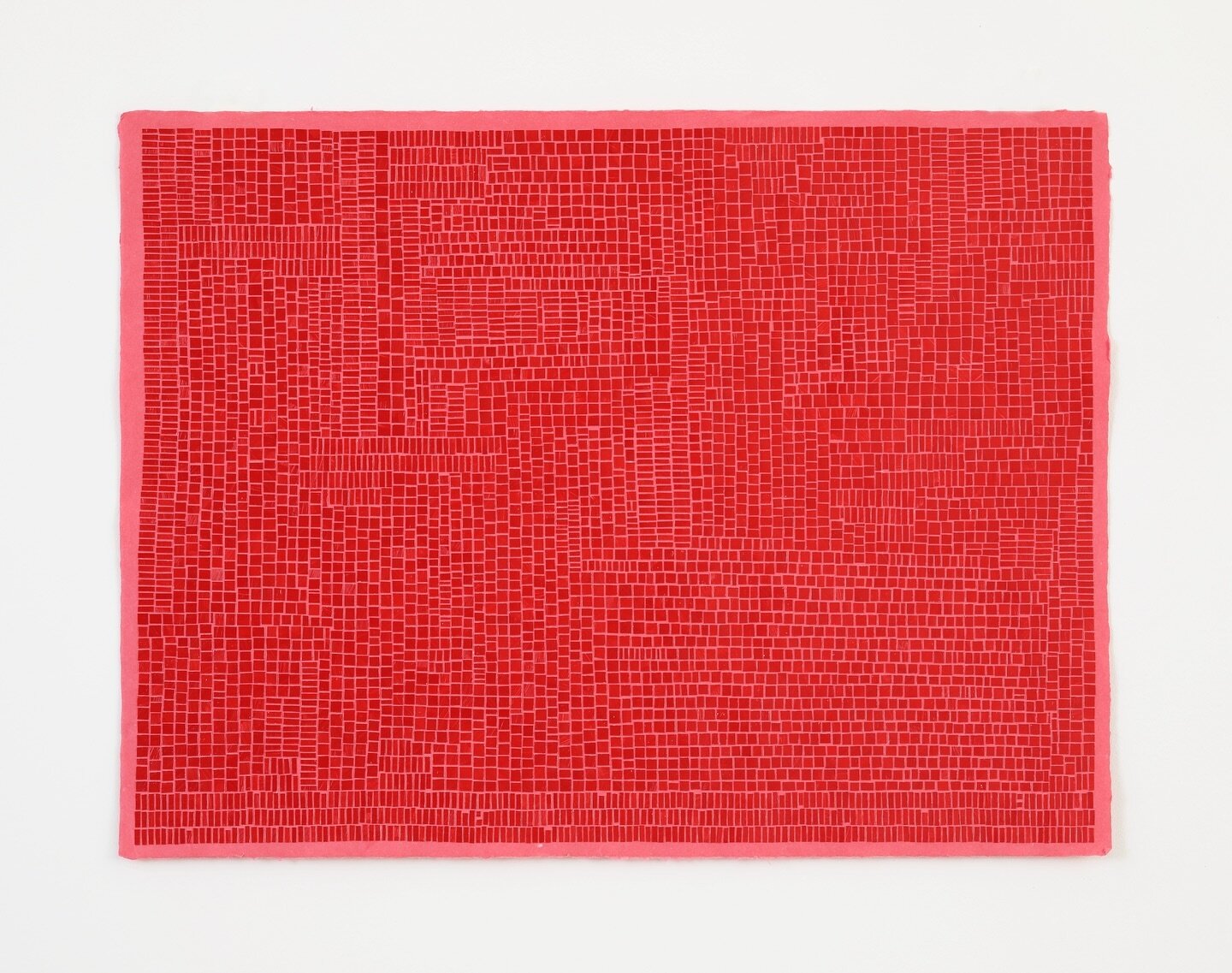 Ruby. 
Made from the drops of two other pieces. 
Inspired by the tiles at the bottom of pools, the grids that lie between them, and the distortion the water causes. 

#leighsuggs #cutpaper #pooltiles #rubyred