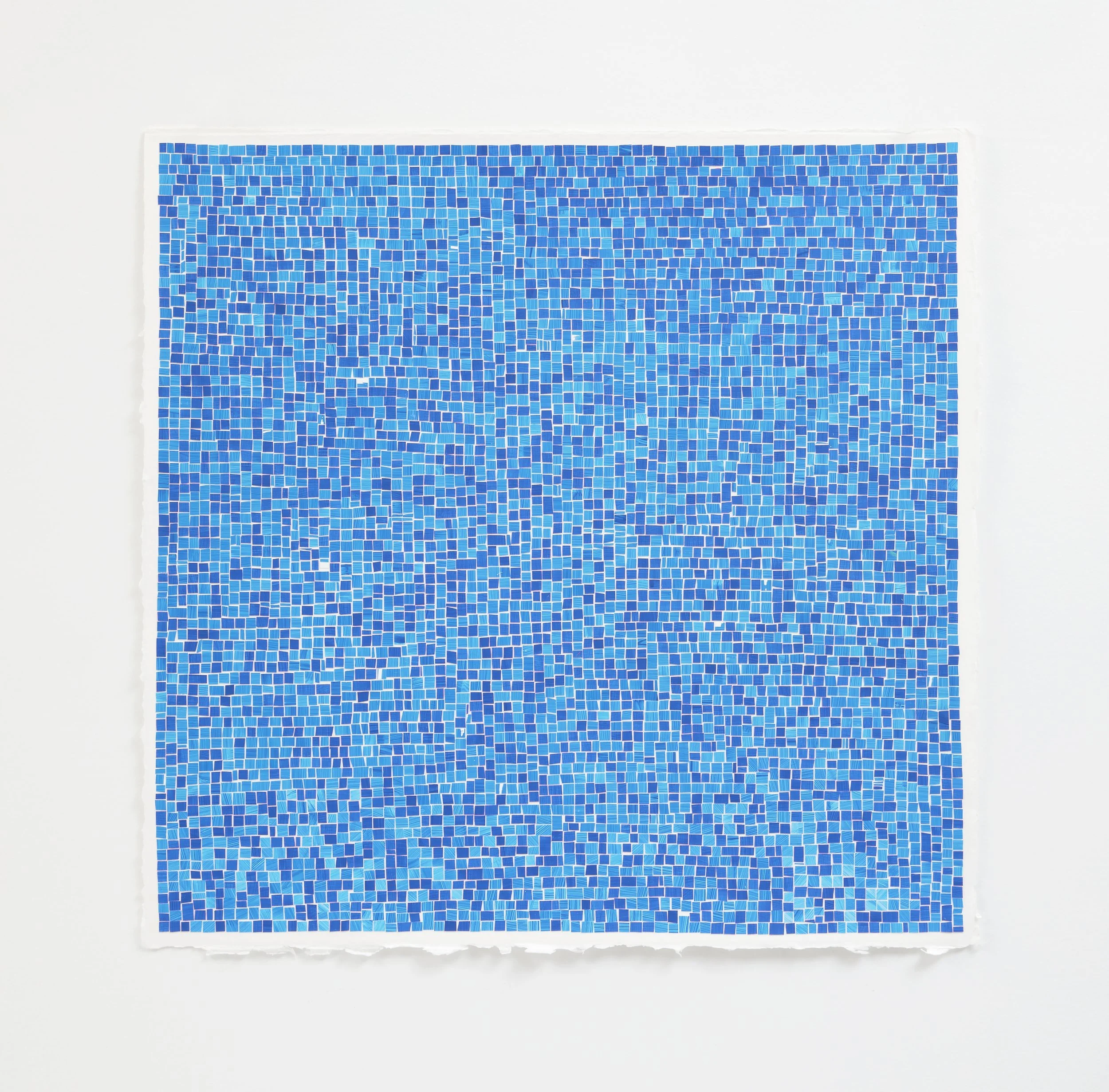 Untitled (Blue Squares), 2019  Mixed media - acrylic & Yupo on handmade paper 22.5" x 22.5"
