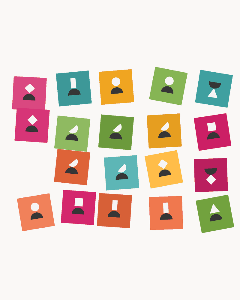 15-20 different color Kera icons merge into 5.