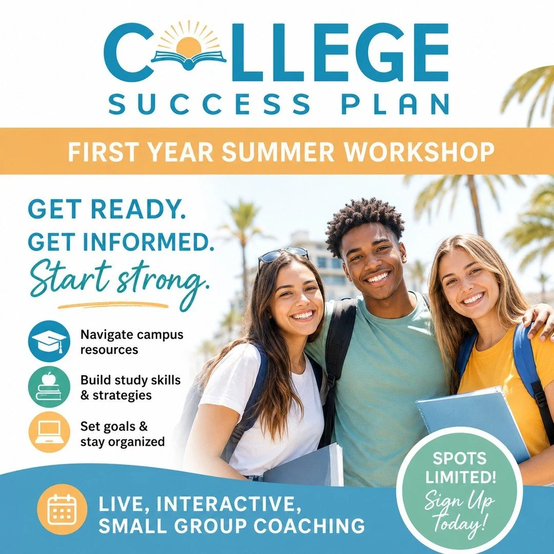 Ready to start college with confidence?

Our First Year Summer Workshop helps students get prepared, informed, and organized before stepping onto campus. Through three live, interactive small-group coaching sessions, students will learn how to:

✅ Na