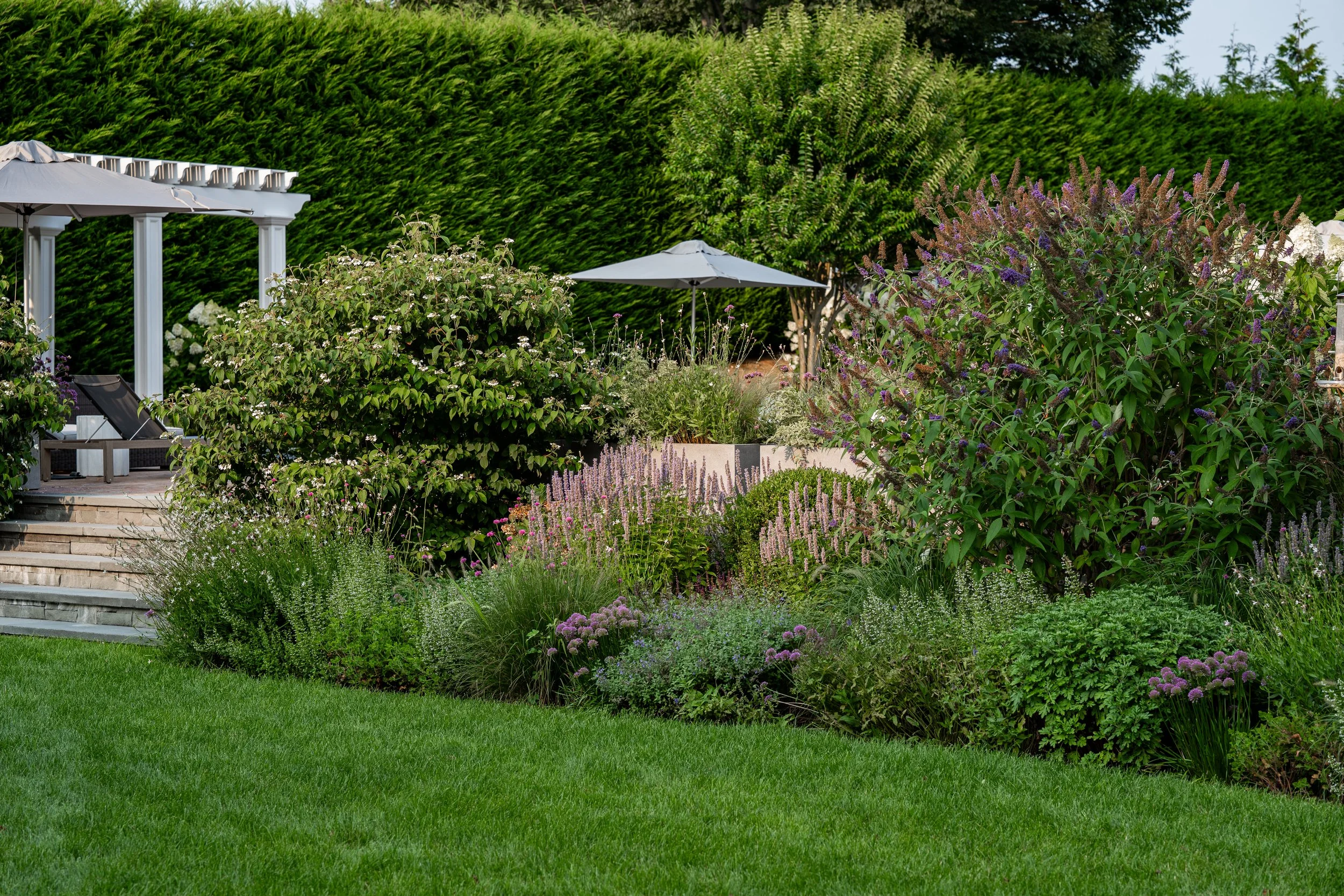 Hamptons estate garden flowers lavender greenery
