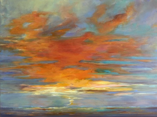 The Sun's Fiery Kiss 30' x 40"
"Sunset is the sun's fiery kiss to the night."
 - C. Woods 
Available at By The Bay Gallery, Pa'ia, Maui