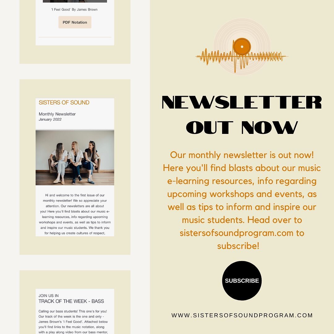 Our January newsletter just went out! Are you subscribed yet? Head over to www.sisterofsoundprogram.com to sign up, and hear about all things music at Sisters Of Sound 🧡🎶