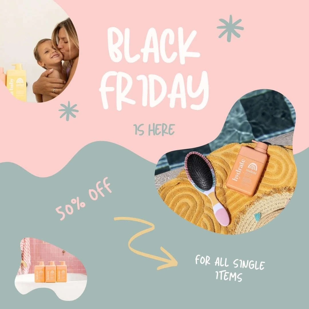 BLACK FRIDAY BABY! 🧡
Half-price goodness across all single items | brushes, detangler, body wash and more.
Sale ends Monday at midnight. Discount automatically applied at checkout 🌸

www.malenihaircare.com