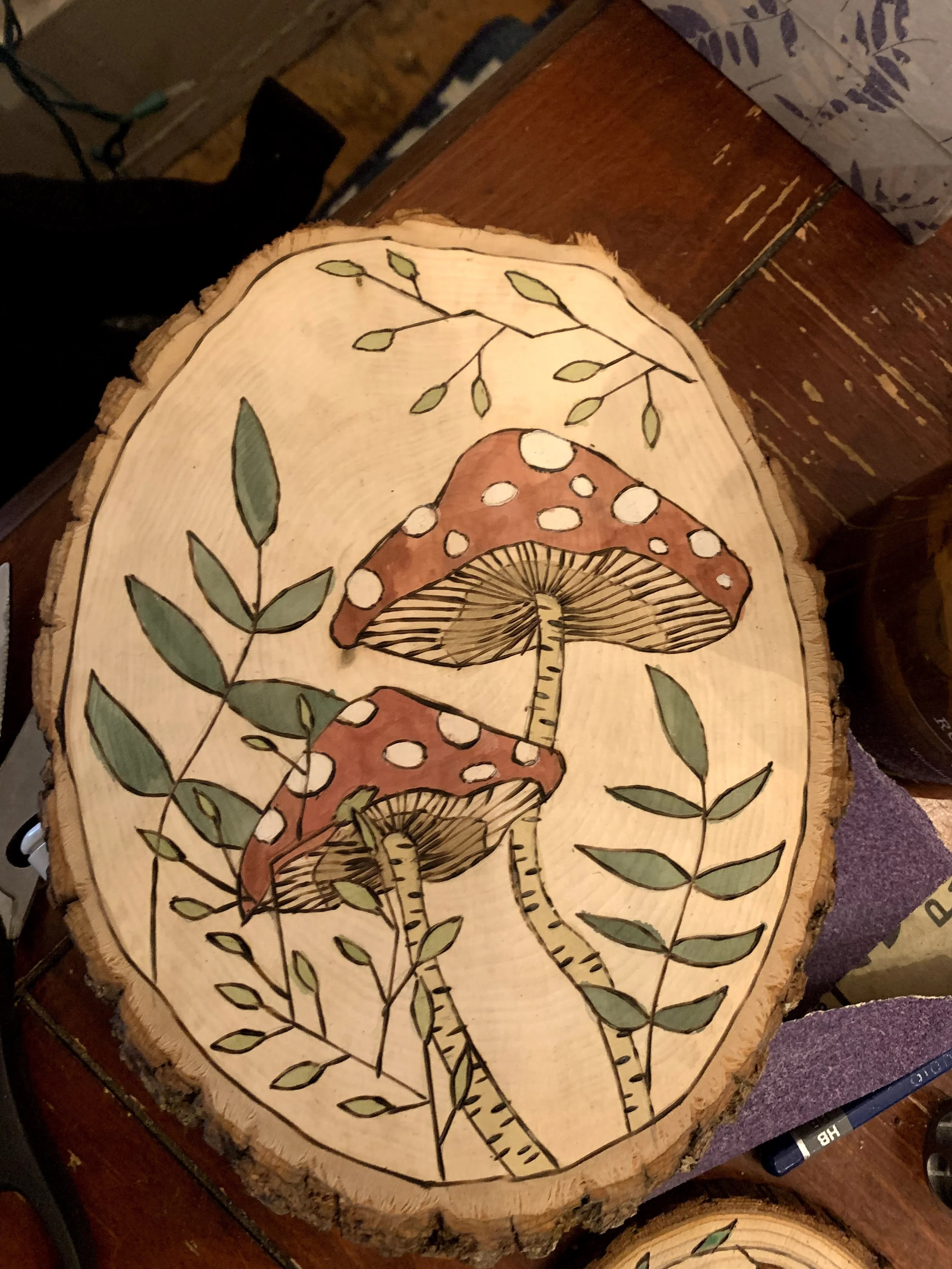 Watercolor and Woodburning