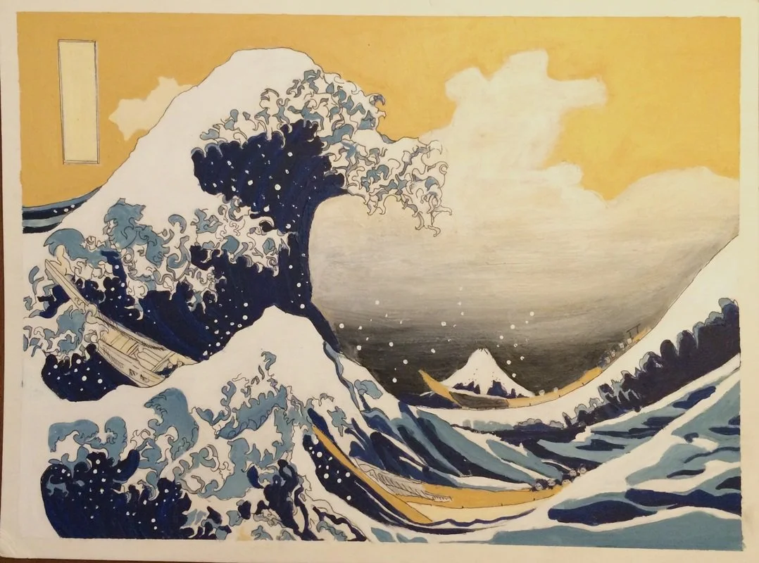 Acrylic on bainbridge board, copy of The Great Wave off Kanagawa
Print by Hokusai