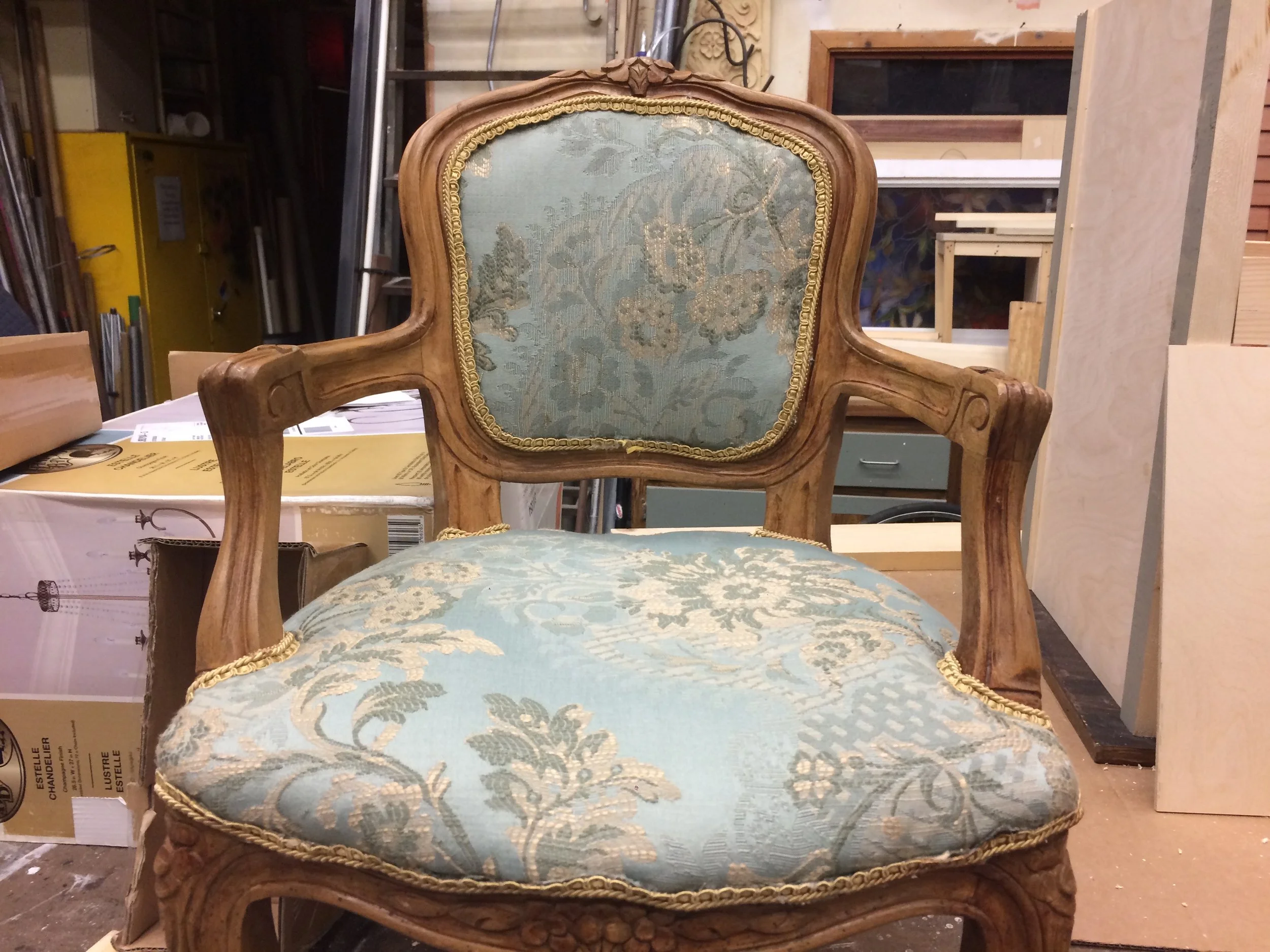 Reupholstered small chair, one of two