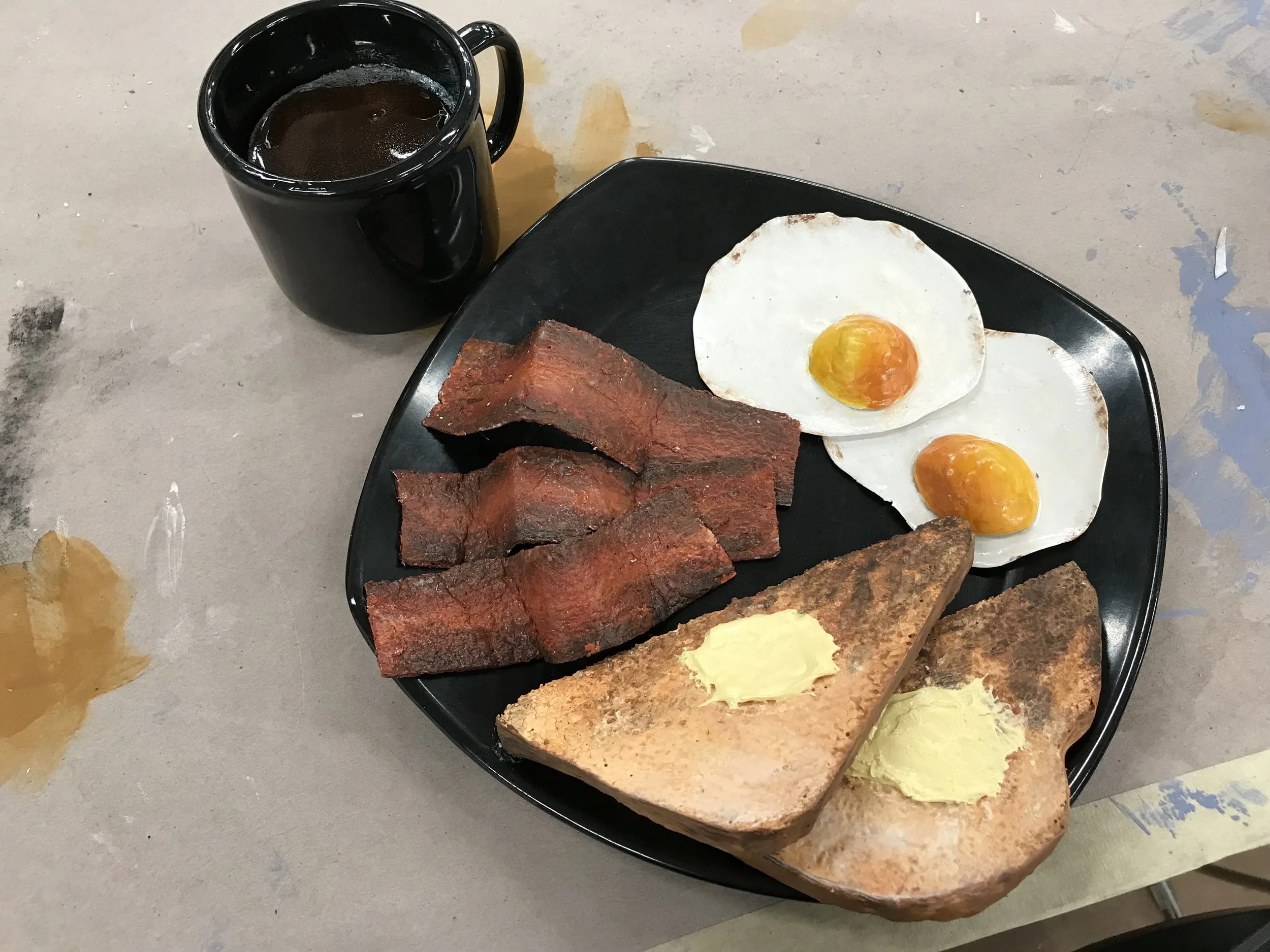 Mixed media, breakfast props