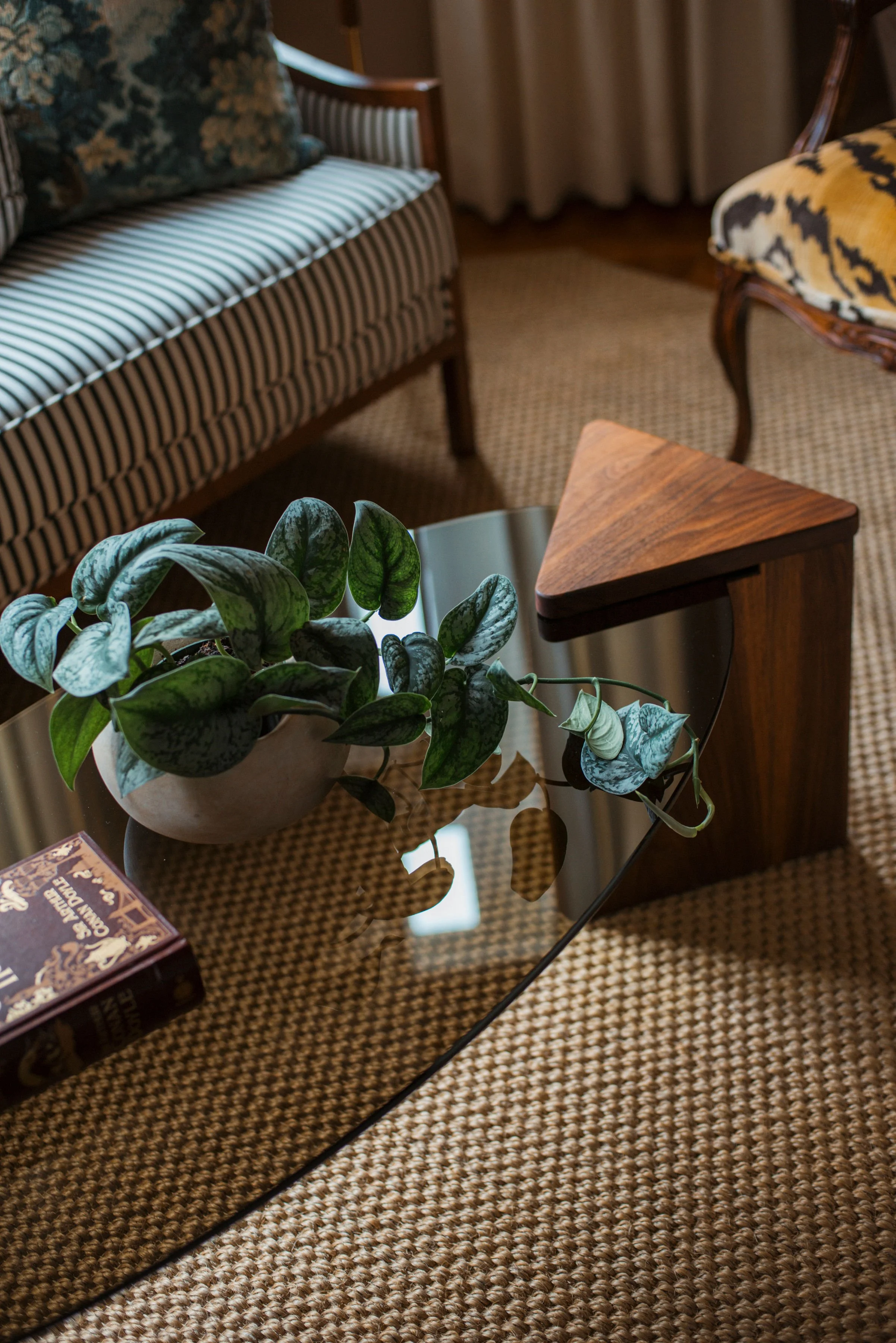 Styled Glass and Wood Suspension Coffee Table