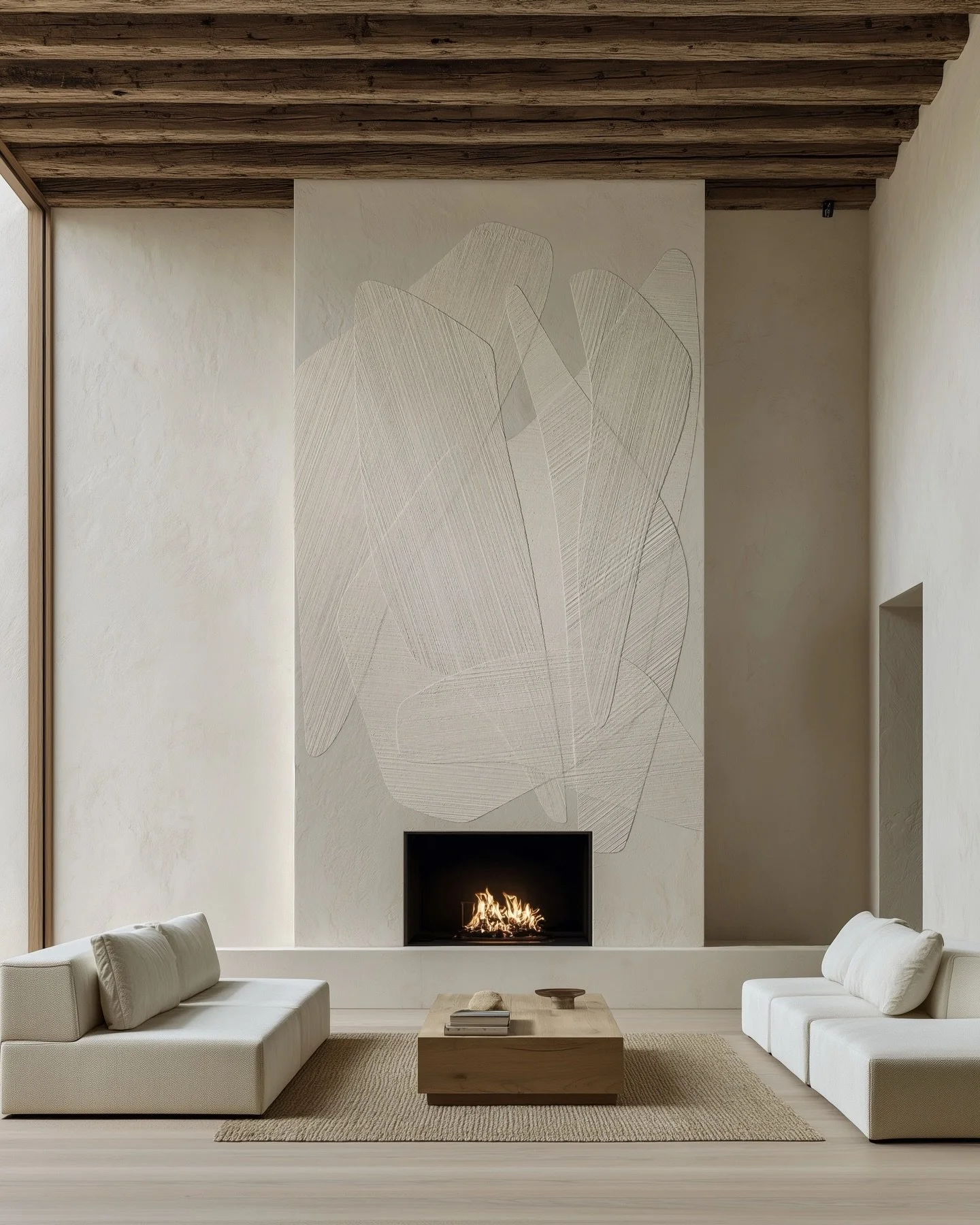 Pulling from my newest work to explore how plaster can move from canvas to spatial installation. We create these renders to illustrate how an art piece can inform a fully custom architectural surface - shifting from a framed work into a fireplace or 