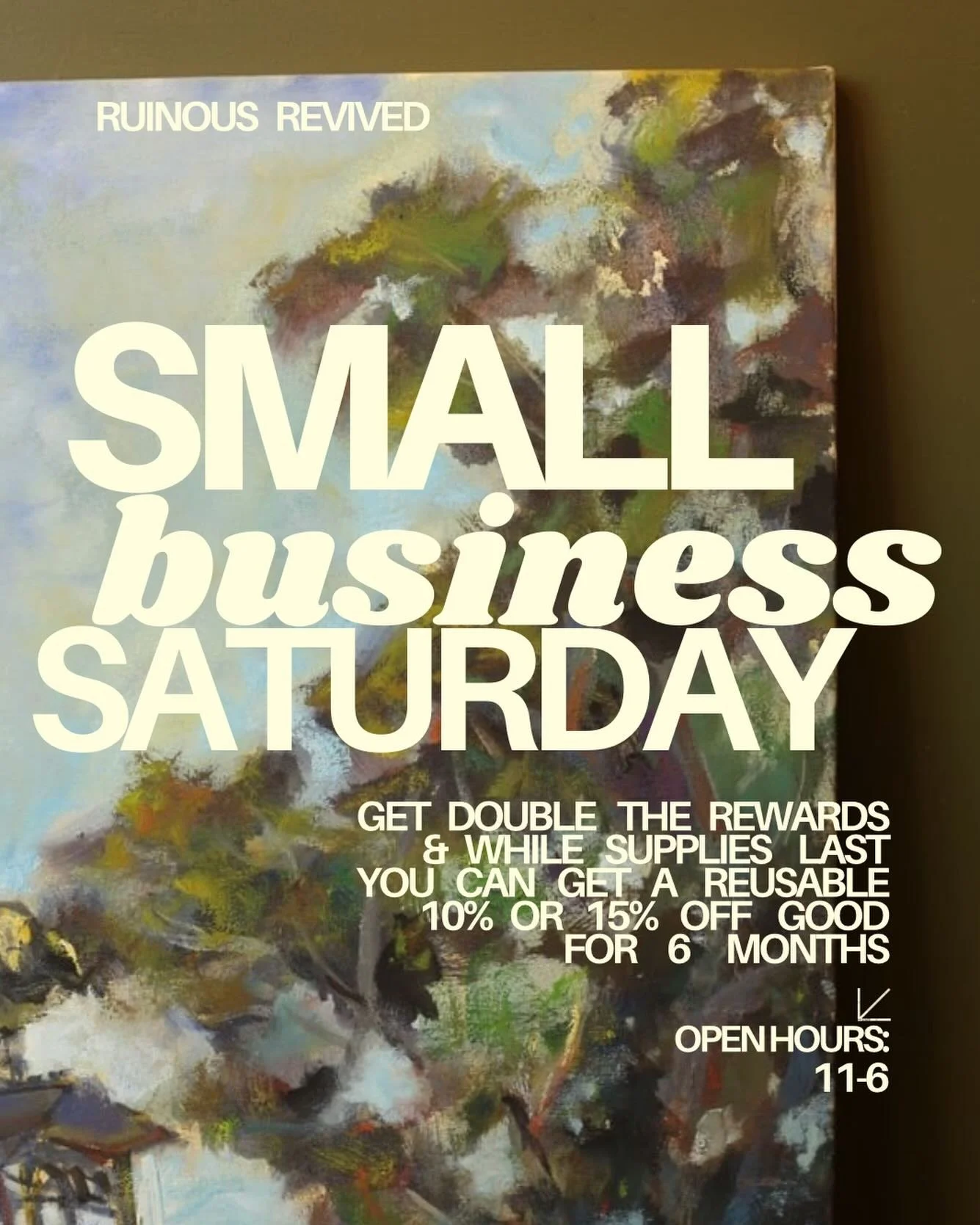 Don't wait... we only have a couple reusable discounts left! But don't worry you'll get double rewards all day till 6 
Happy Small Business Saturday to dreamers, creative pioneers, AND all the believers that life every day they choose small 🖤