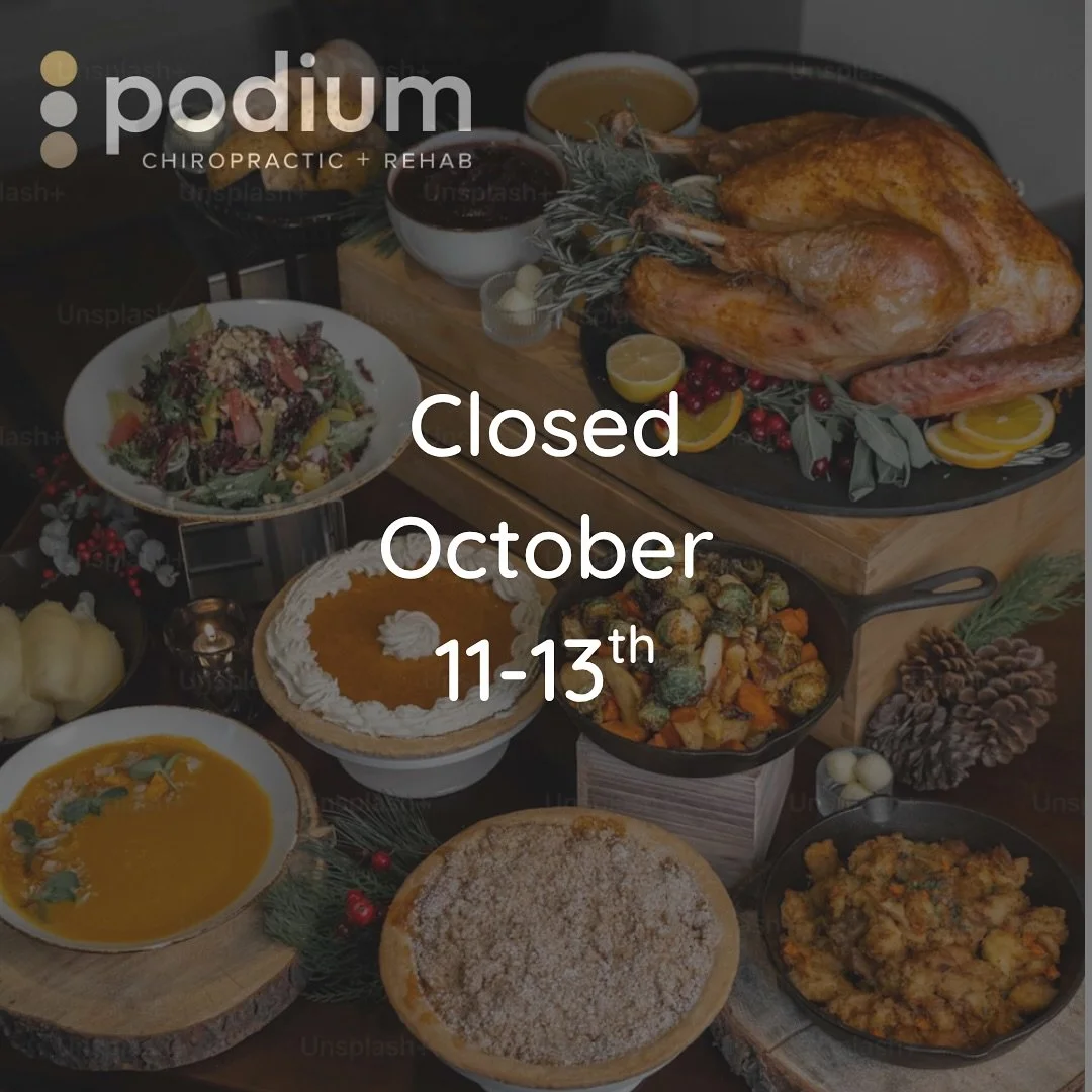 We will be closed this Saturday to Monday for the Thanksgiving weekend 🦃.

Make sure to book ahead!

The end of the year is coming and most extended health plans are expiring. Use them or lose them!

Book online here: podiumchiro.janeapp.com

#GetOn