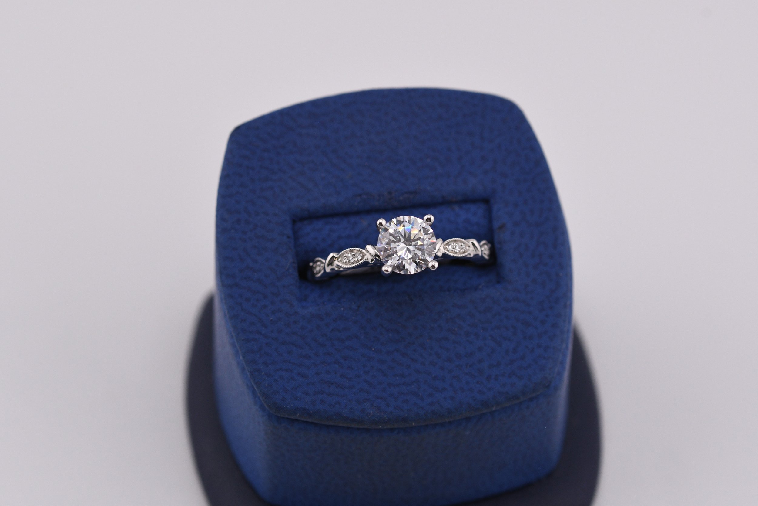 Bead Set Antique Shank Engagement Ring (Semi-Mount)
