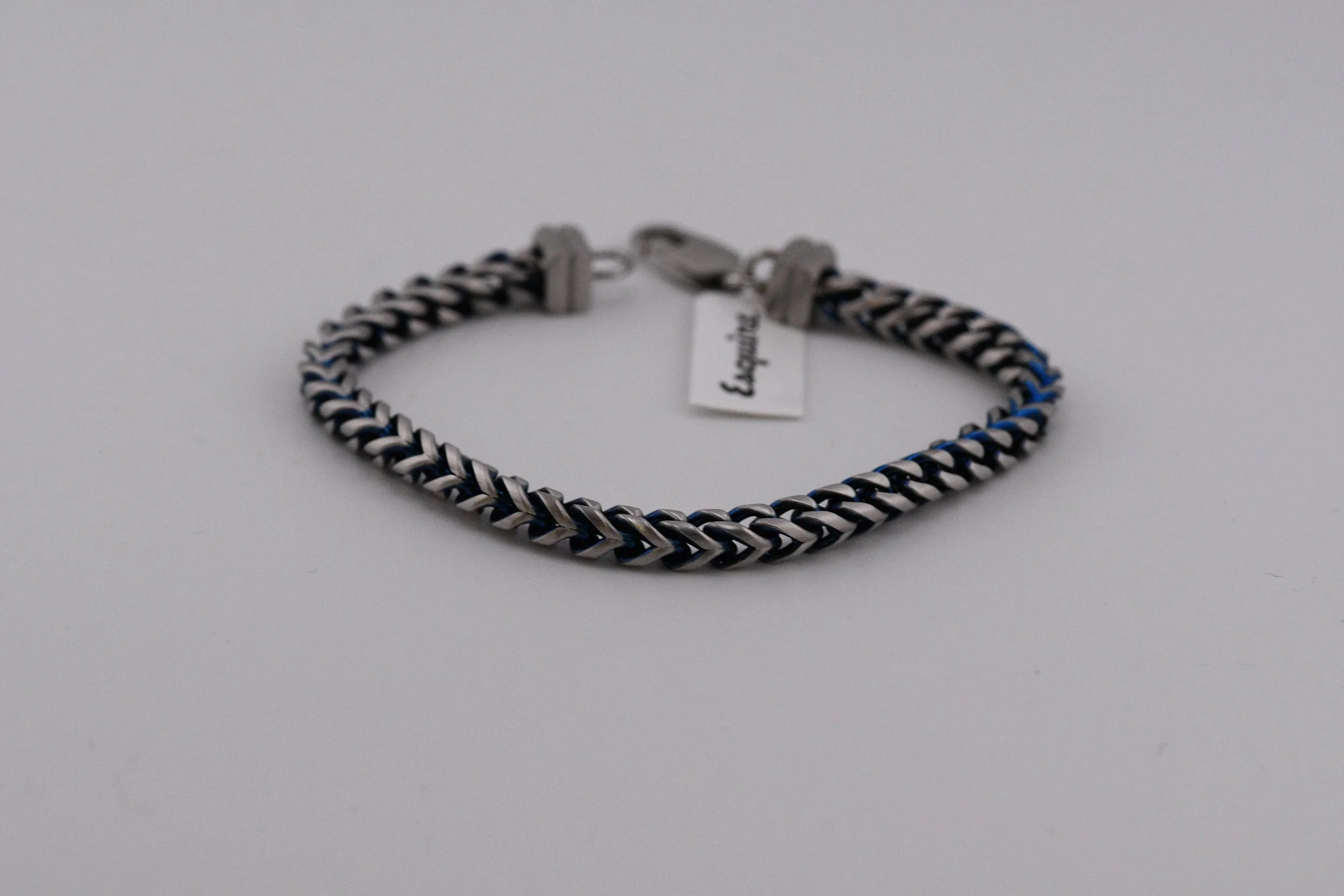 Men's Herringbone Blue Steel Bracelet