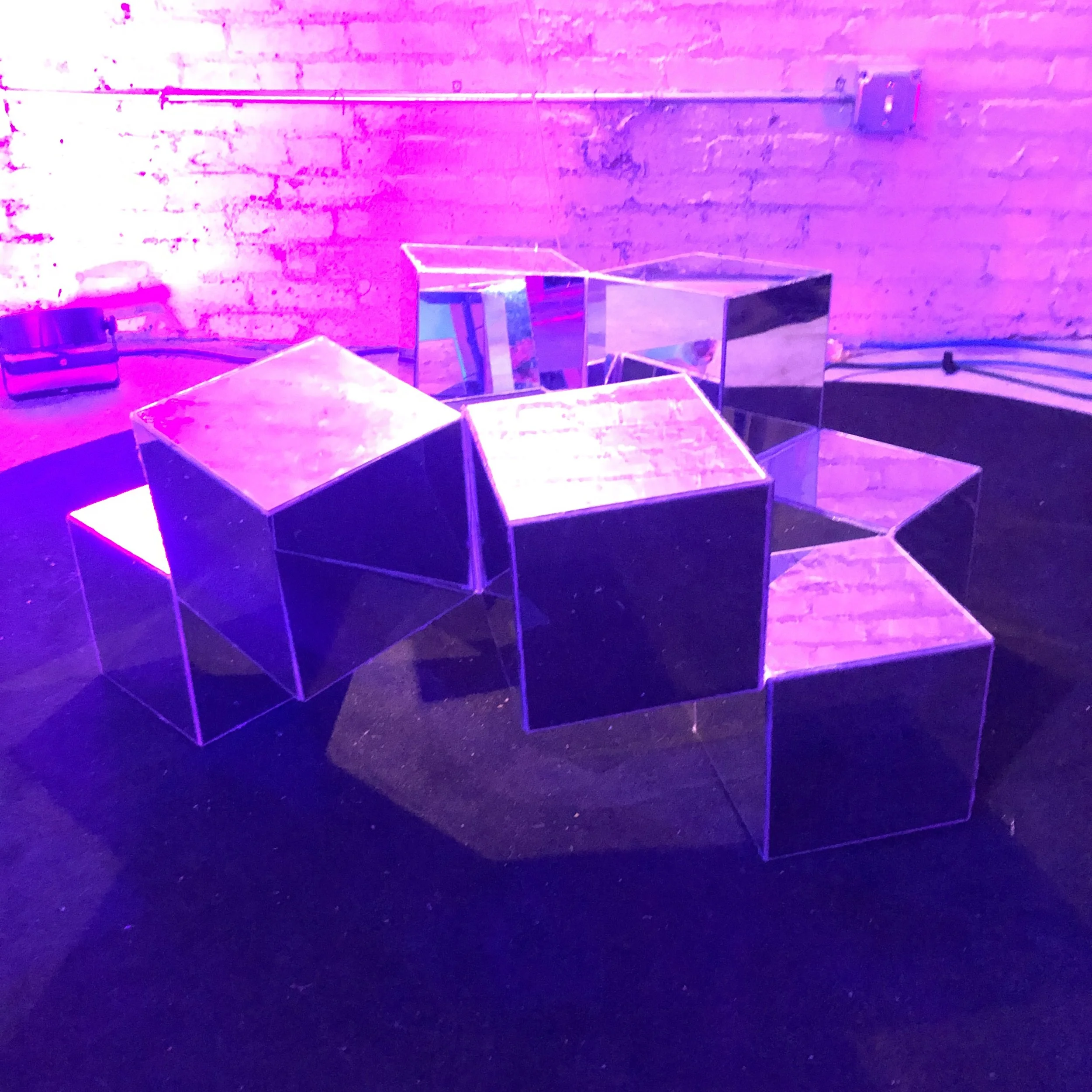 Infinity Cube (circle position), 8" mirror panels and foam insulation board, 2024