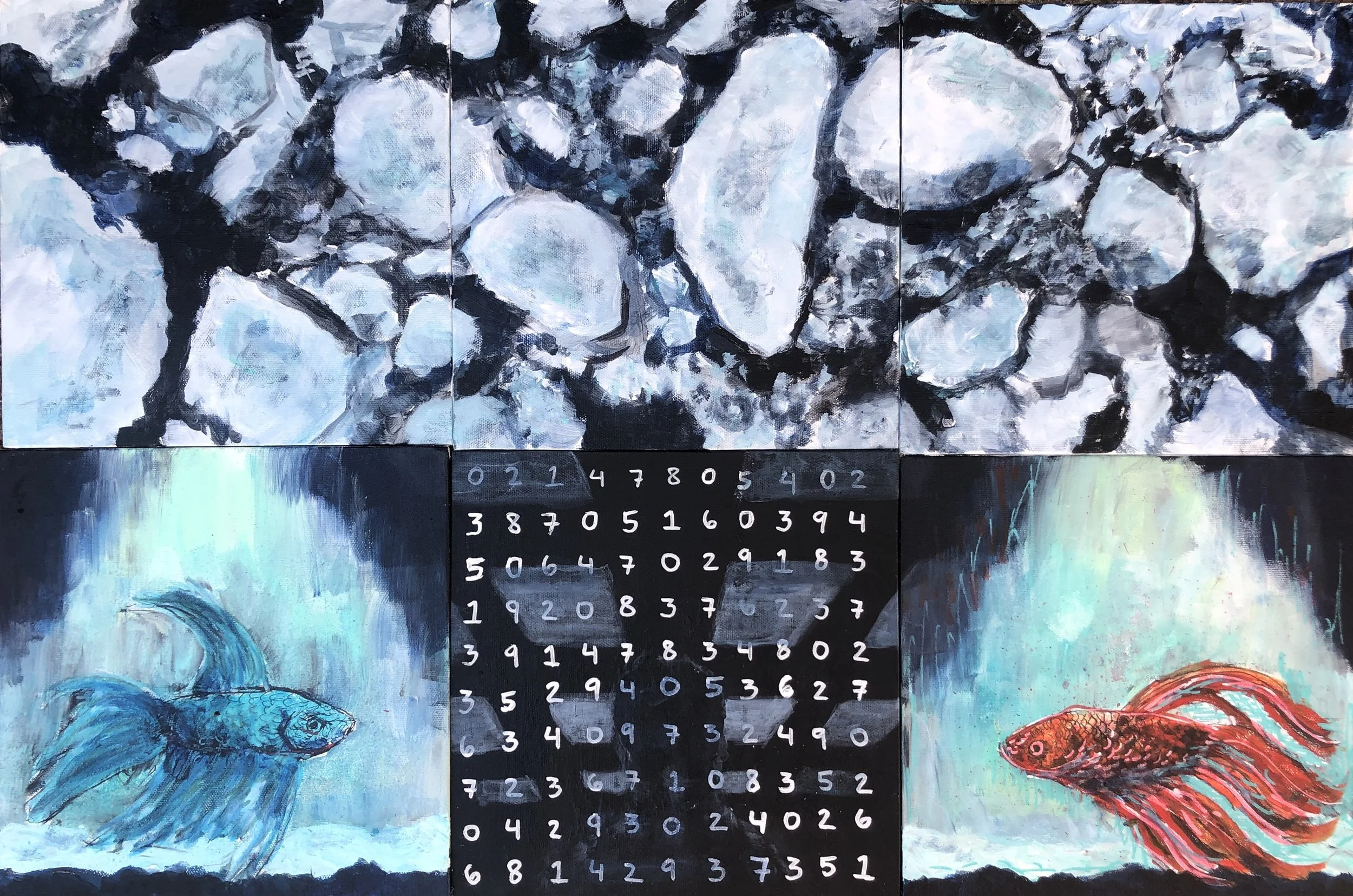 Isolation (Severance fan art) 2025. Acrylic on 6 panels 10" wide. 