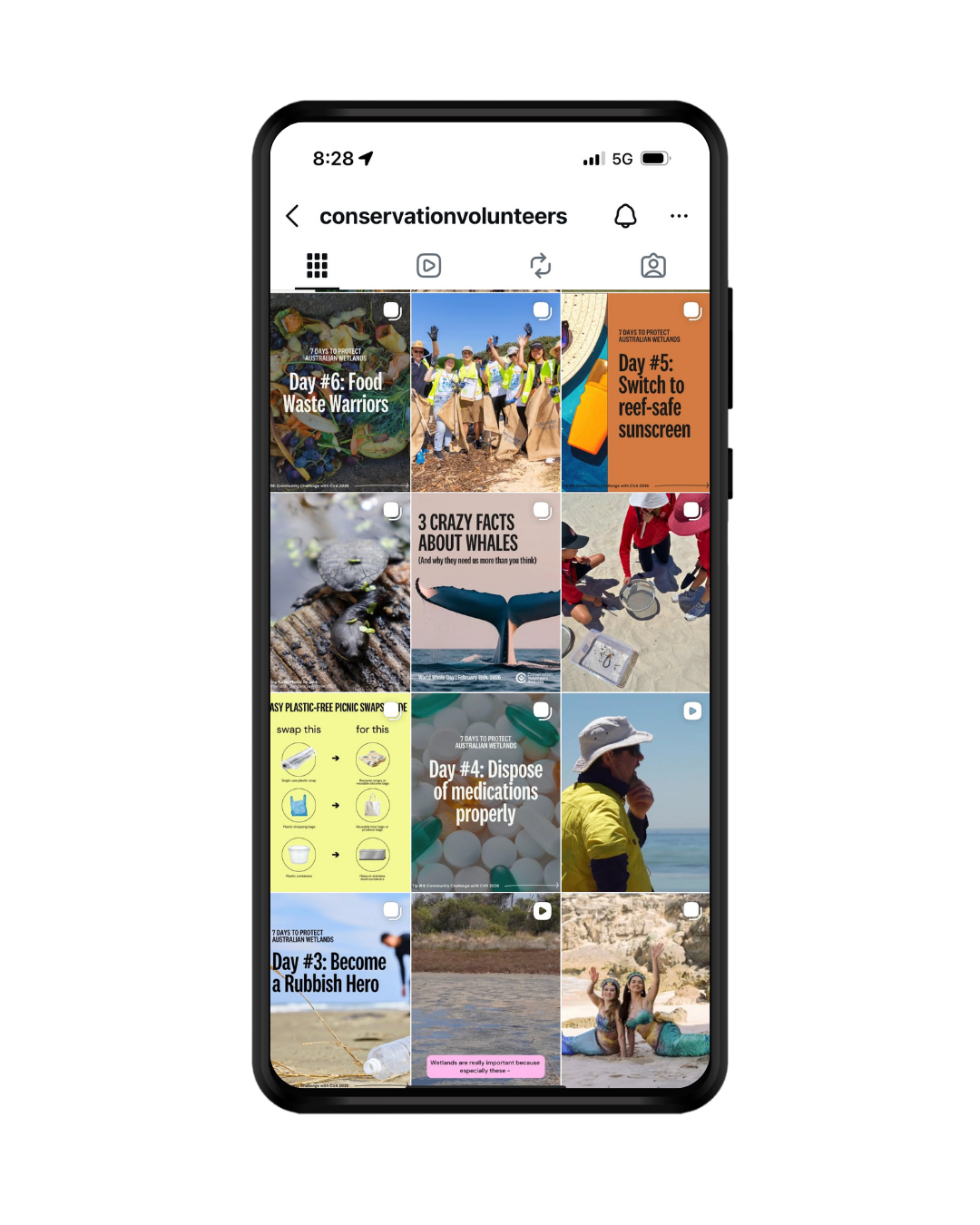 Instagram carousel post from Conservation Volunteers Australia promoting an upcoming volunteer event with location, date, and registration details