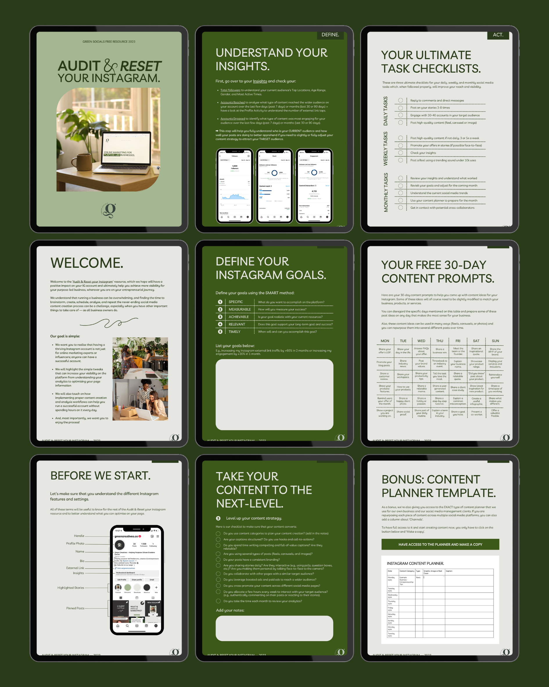 Free Resource from Green Socials - Audit and reset your Instagram account to optimise your social media page and increase your visibility