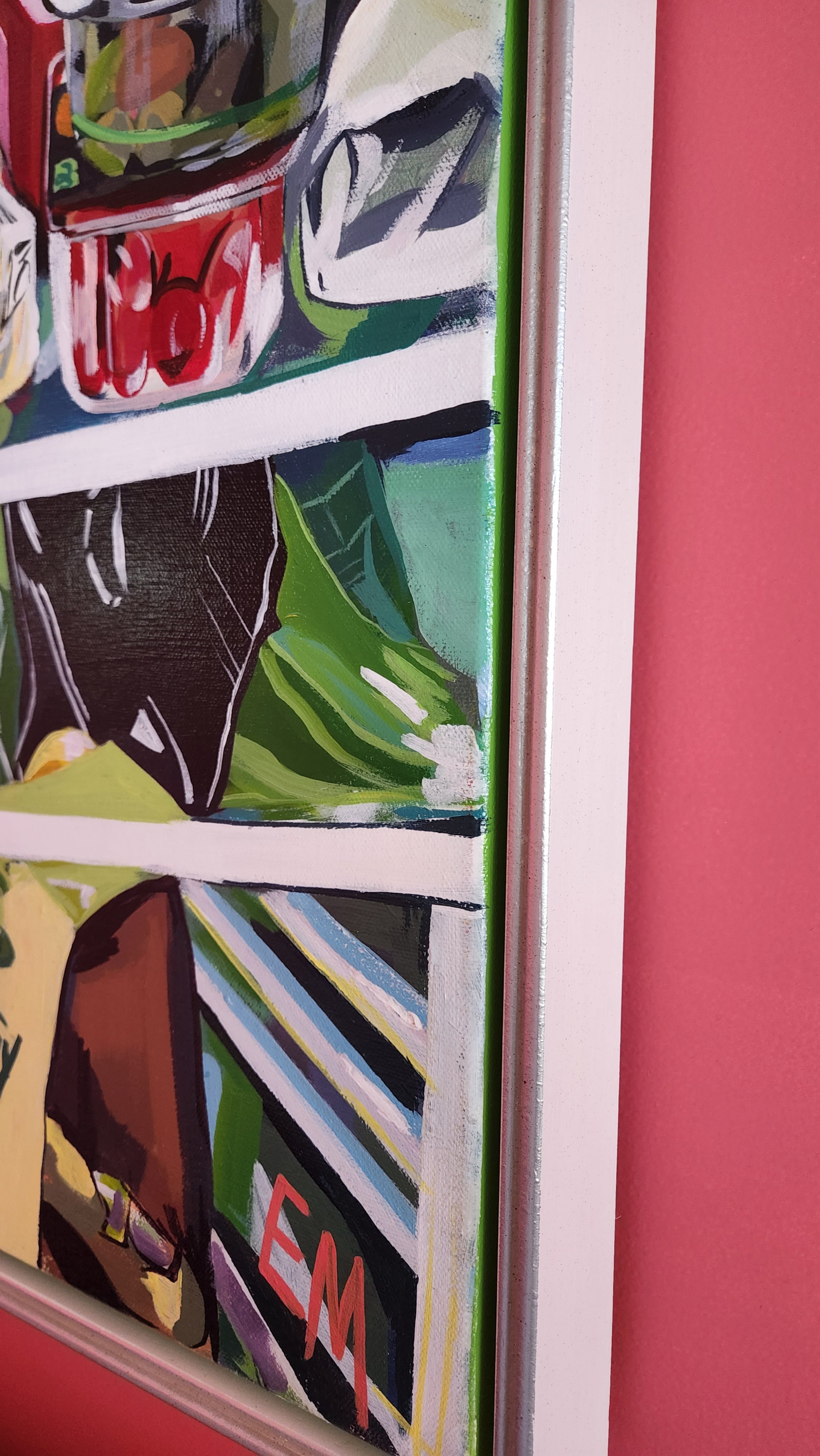 Painting of fridge - corner of frame displayed