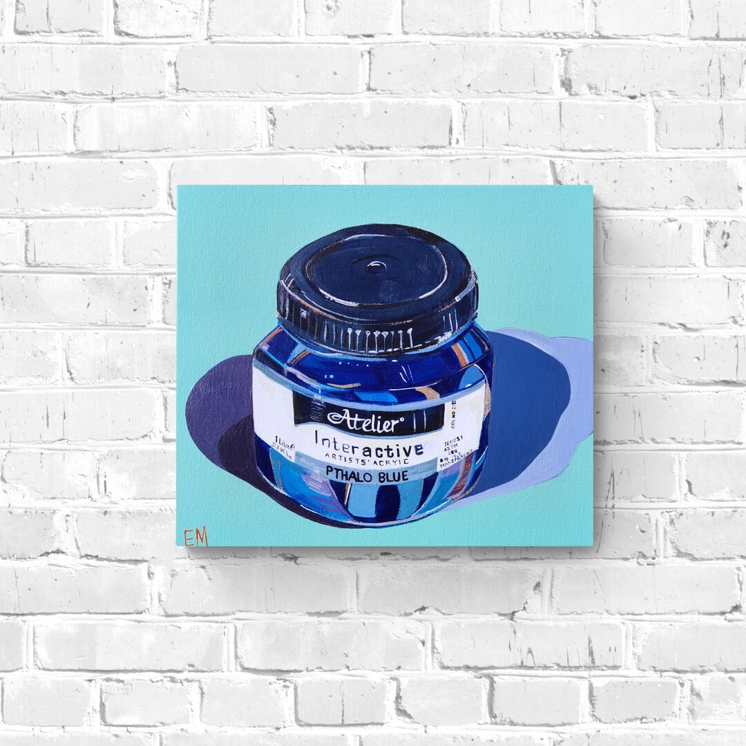 Blue Painting On White Brick Wall