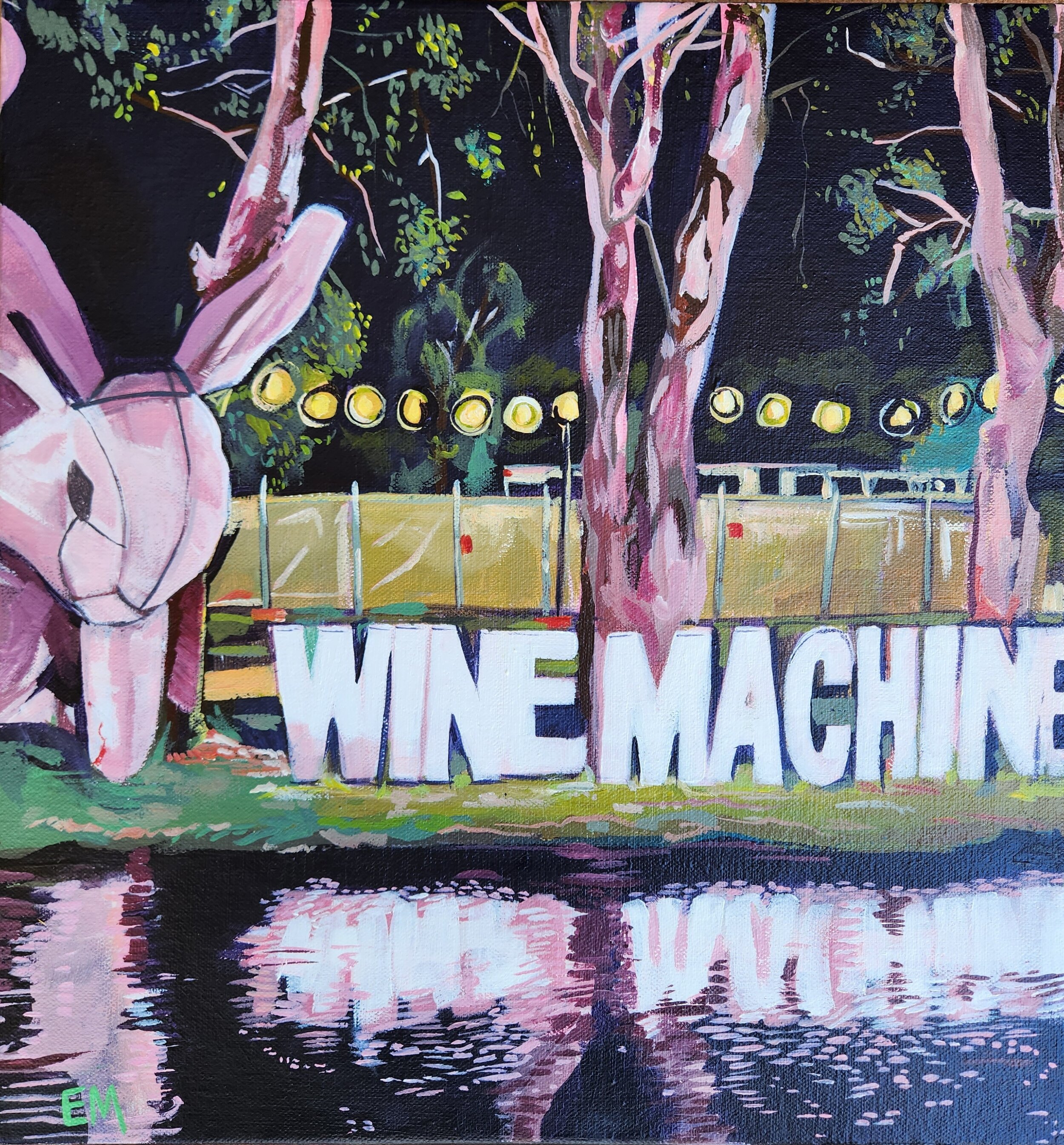 Wine Machine Reflections In Water Painting
