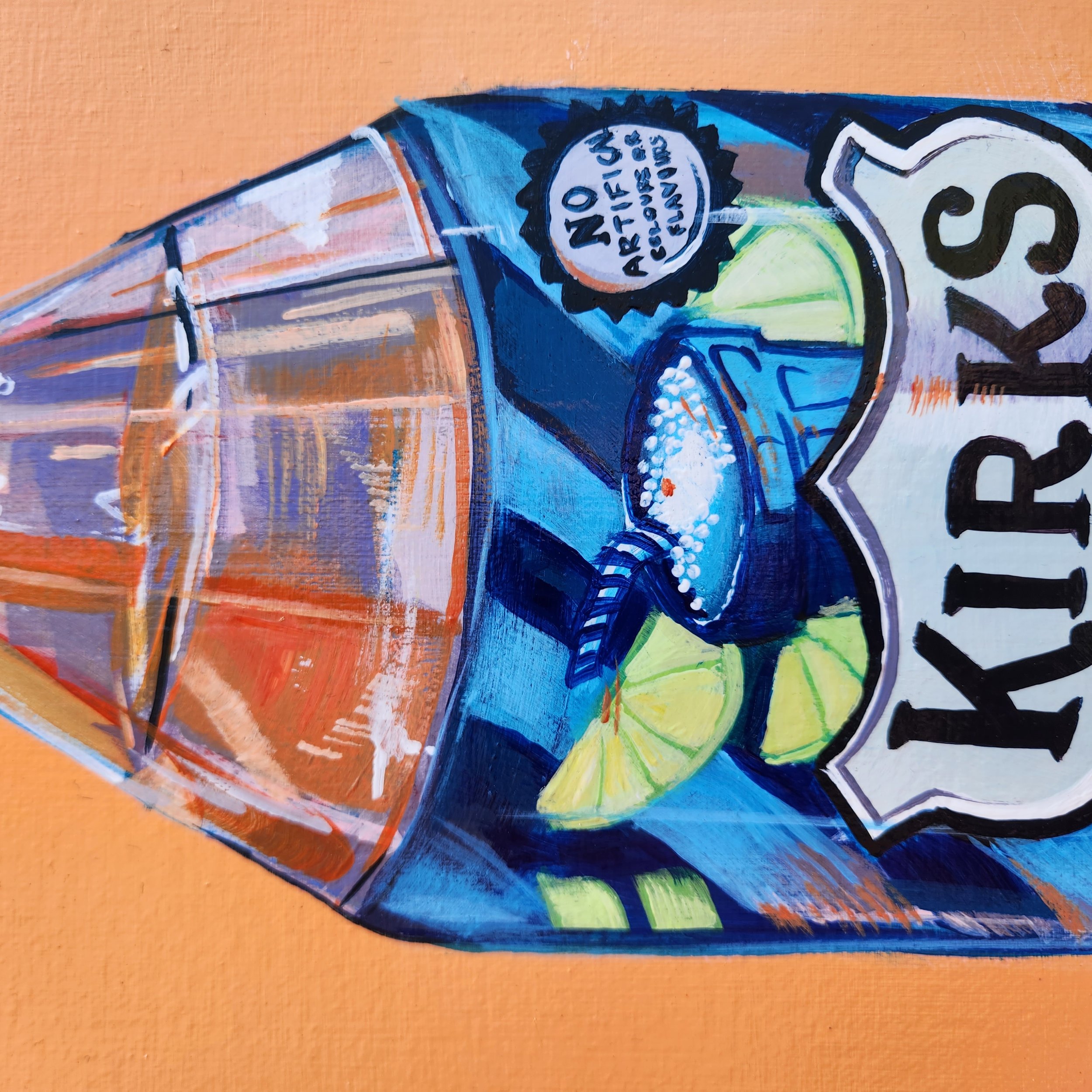 details of reflections in lemonade bottle
