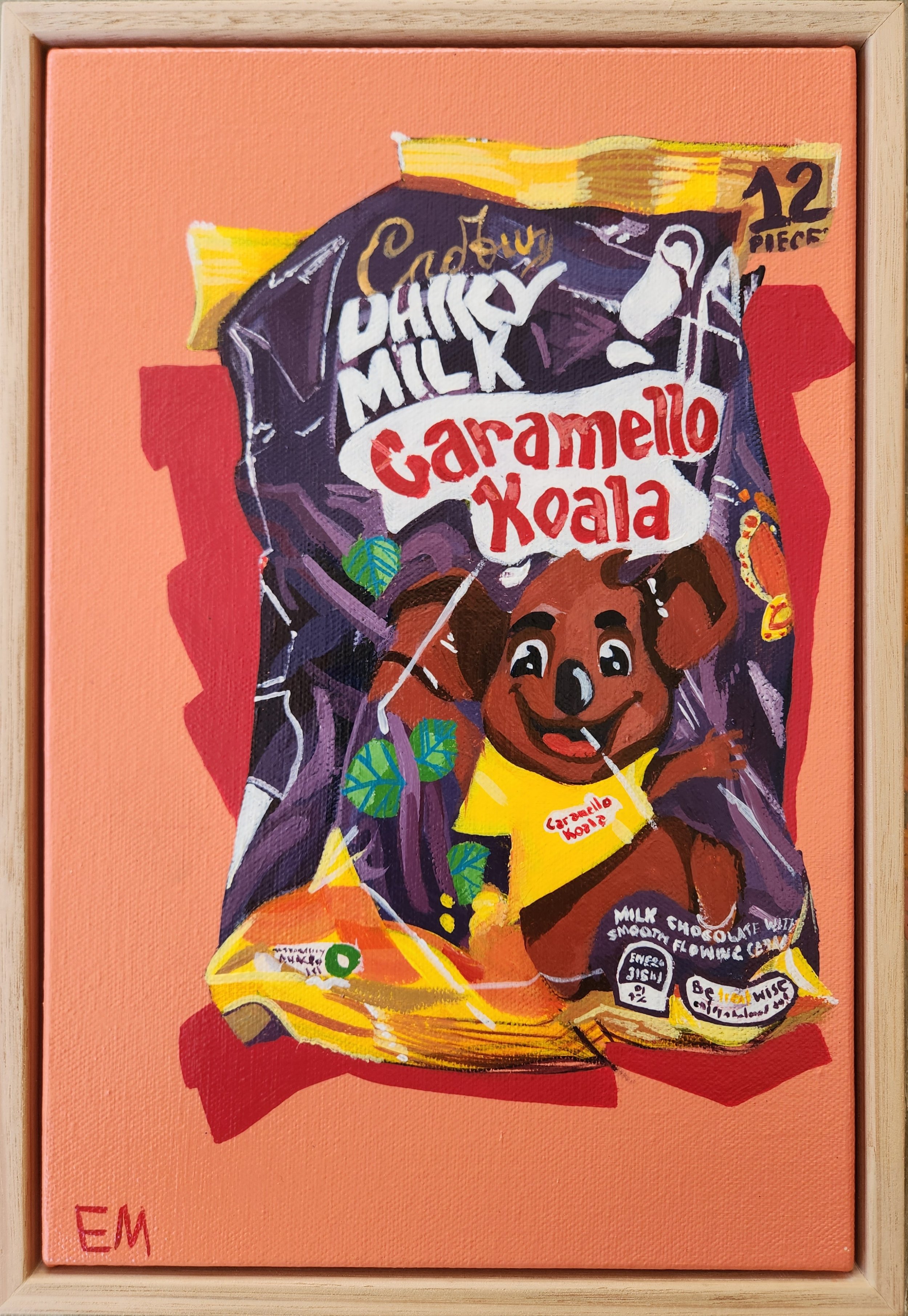 Caramello Koala Painting on Orange Framed In Oak