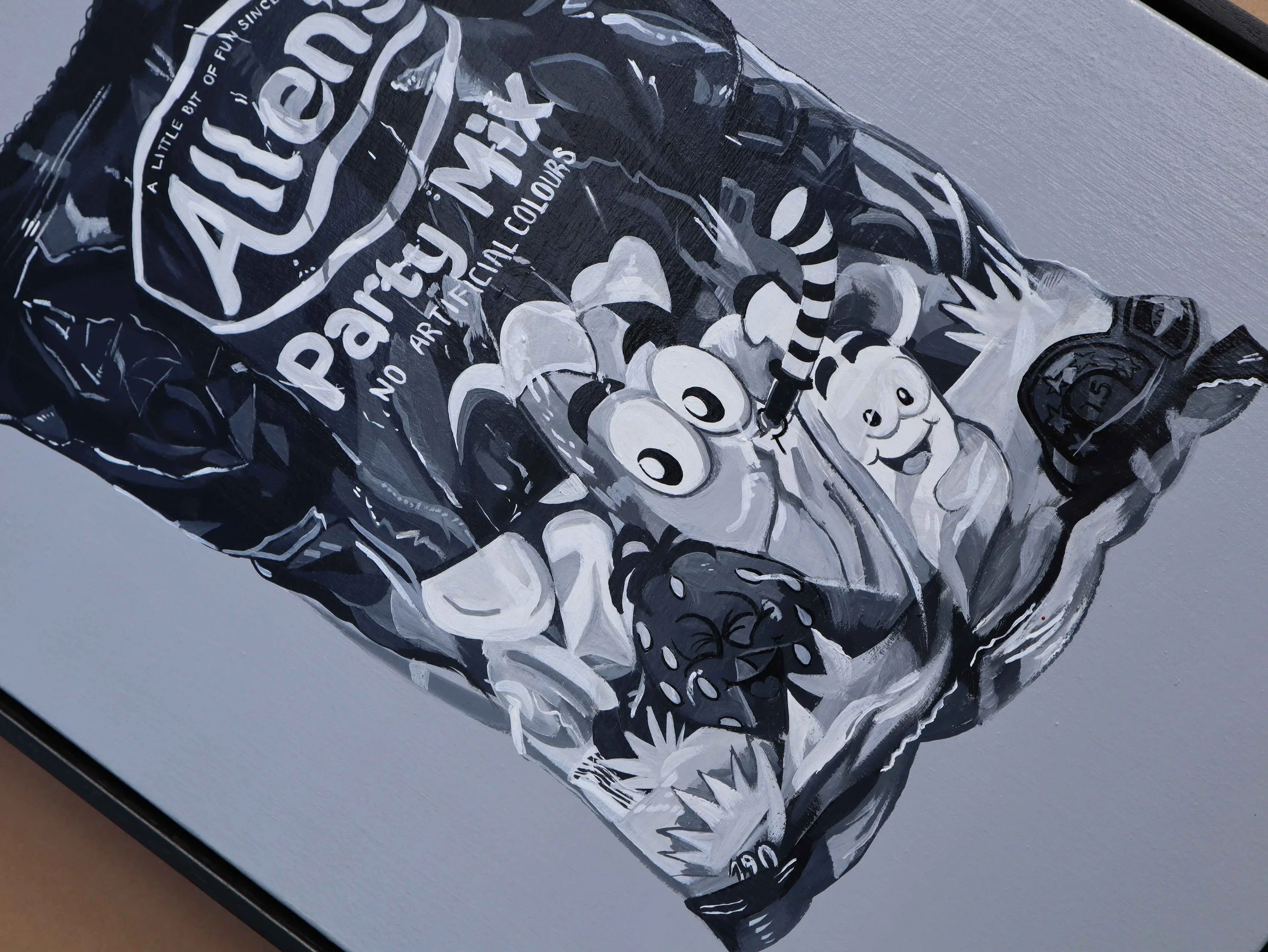 detail of black andf white lolly painting modern pop art