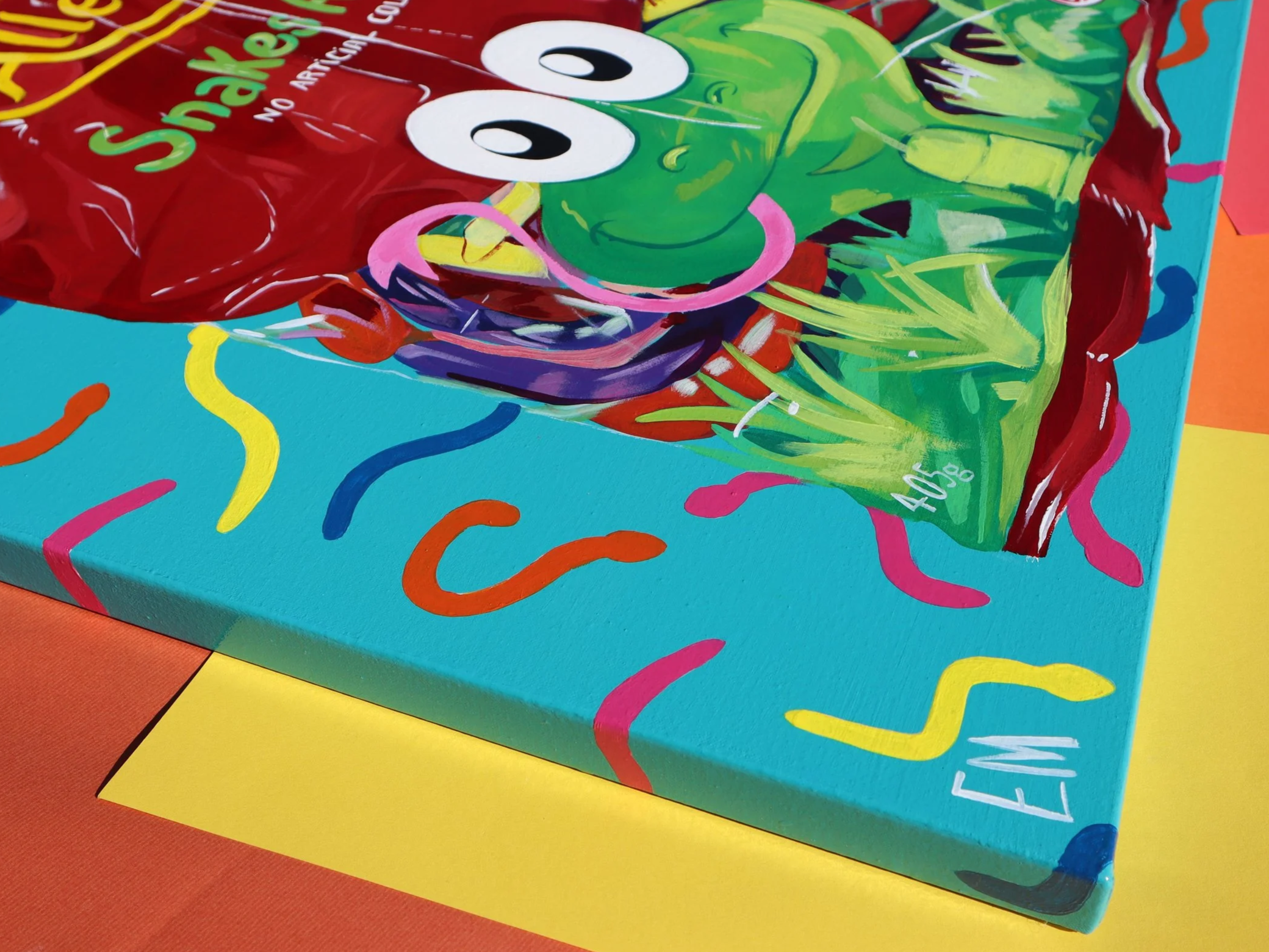 family feeding frenzy sides of brightly coloured painting