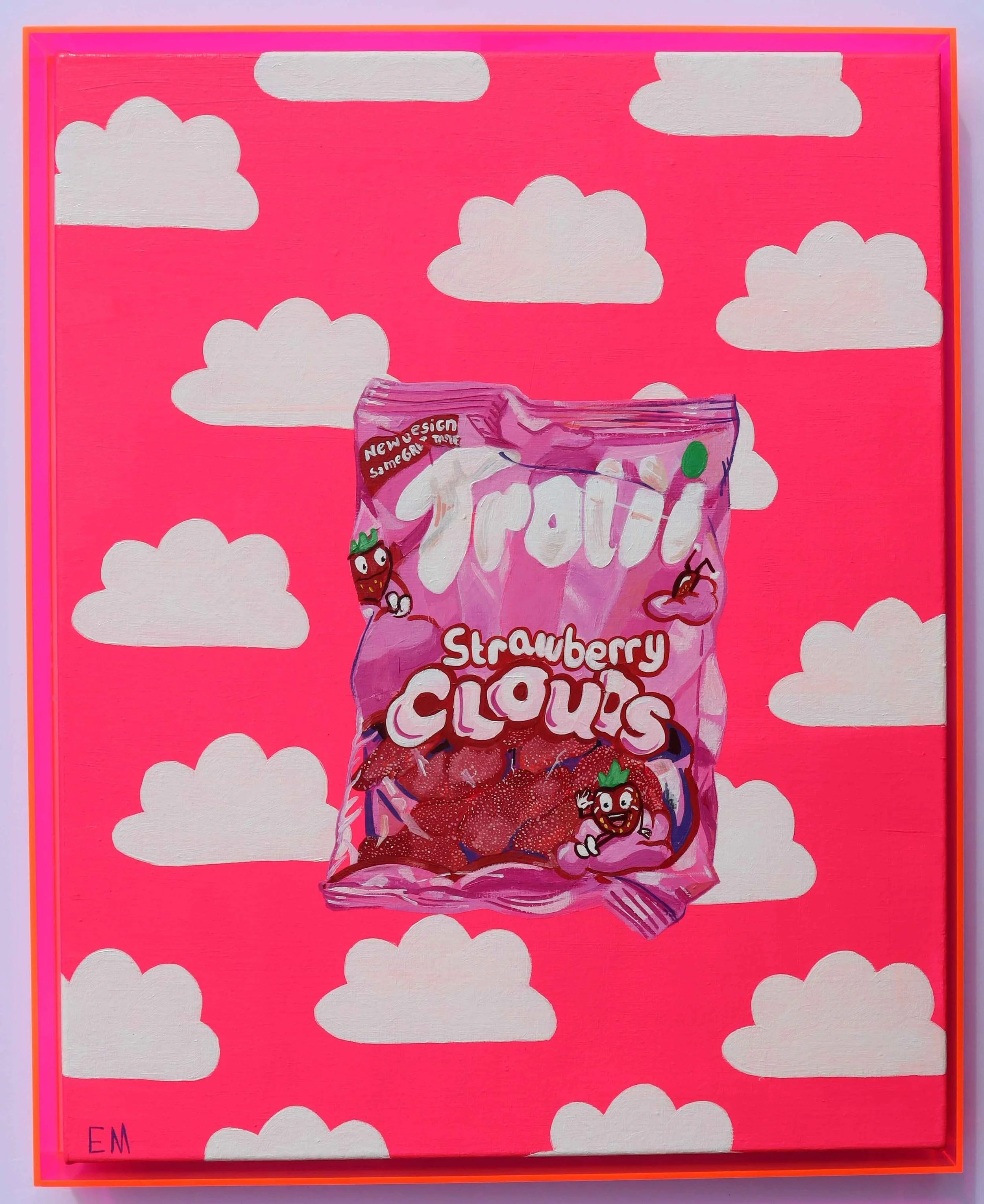 Fluoro Pink Strawberry Clouds Painting