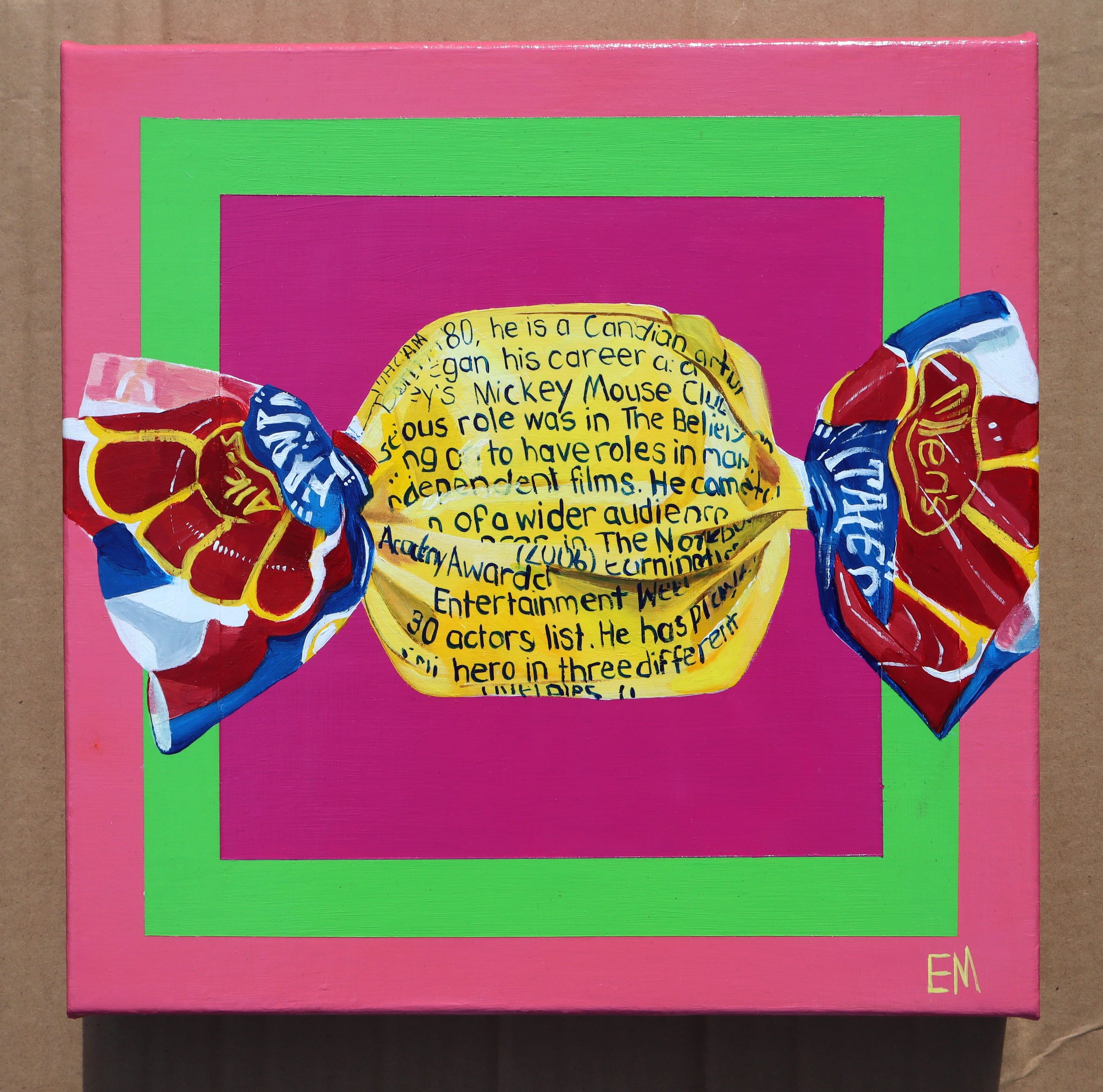 pink and green painting with lolly