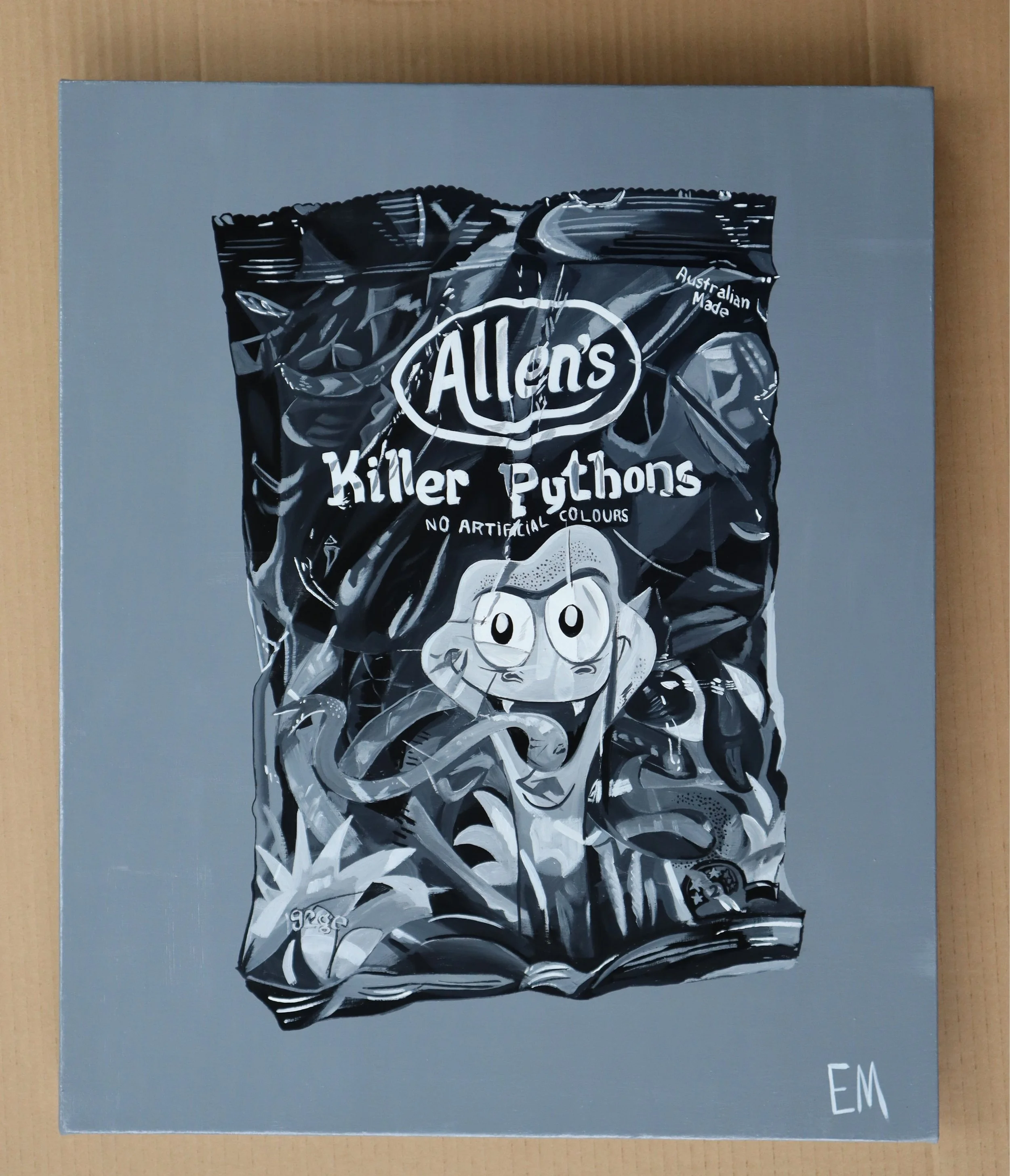 Killer Python Painting Grey Monochrome Art