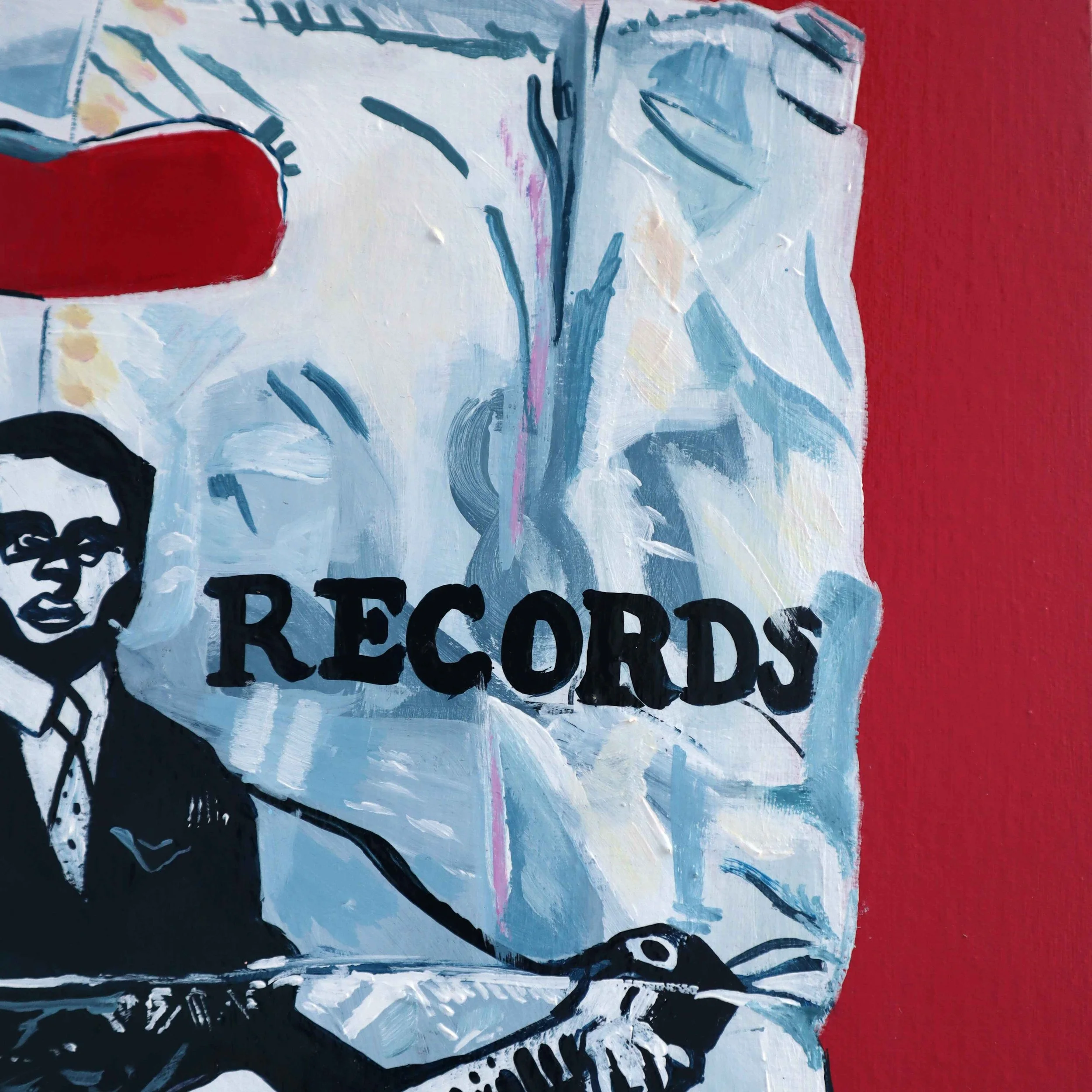 Records detail on red and white painting
