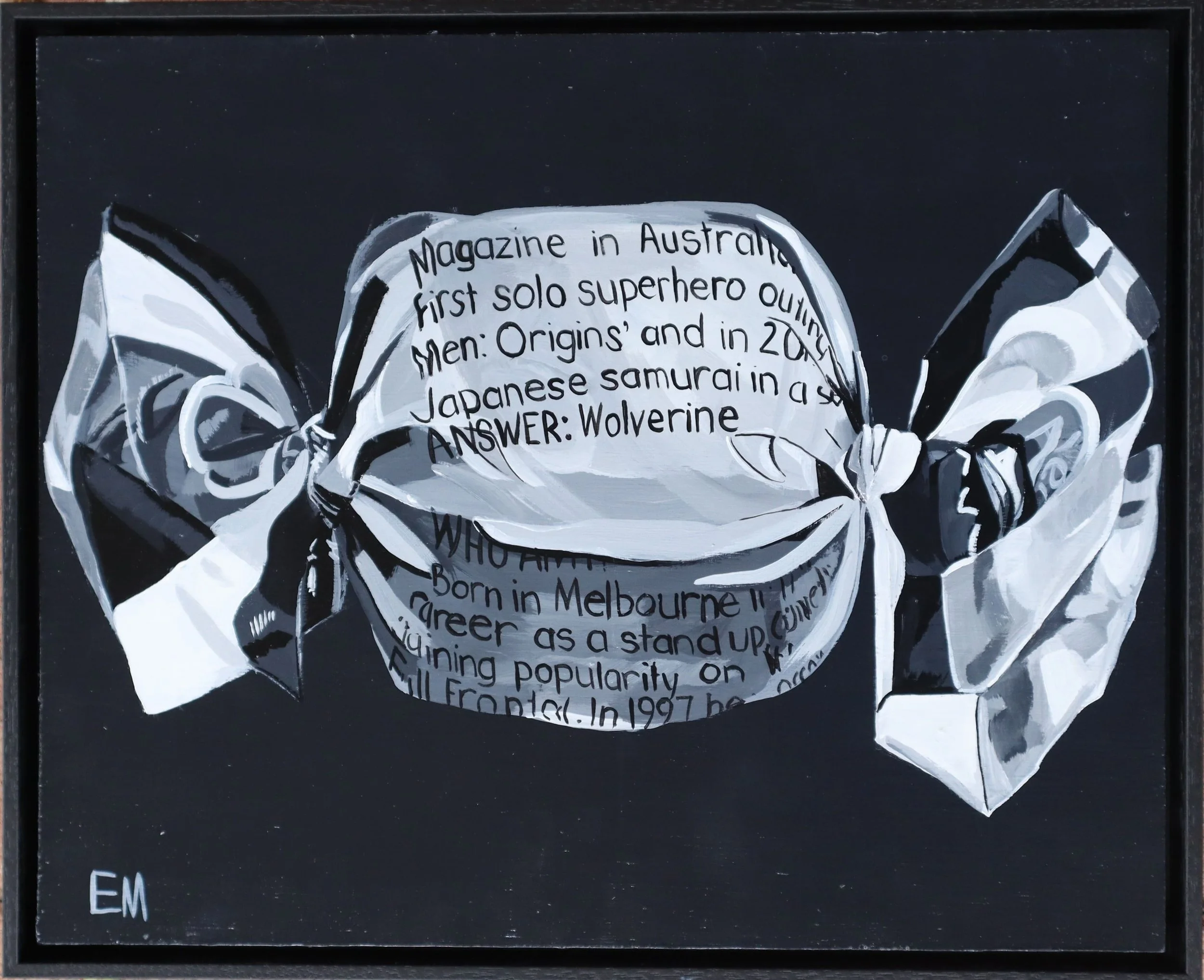 image of Fantale painting in black and white monochrome wolverine